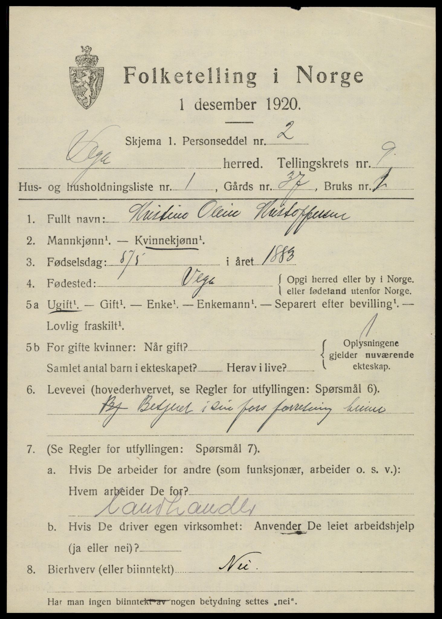 SAT, 1920 census for Vega, 1920, p. 4541