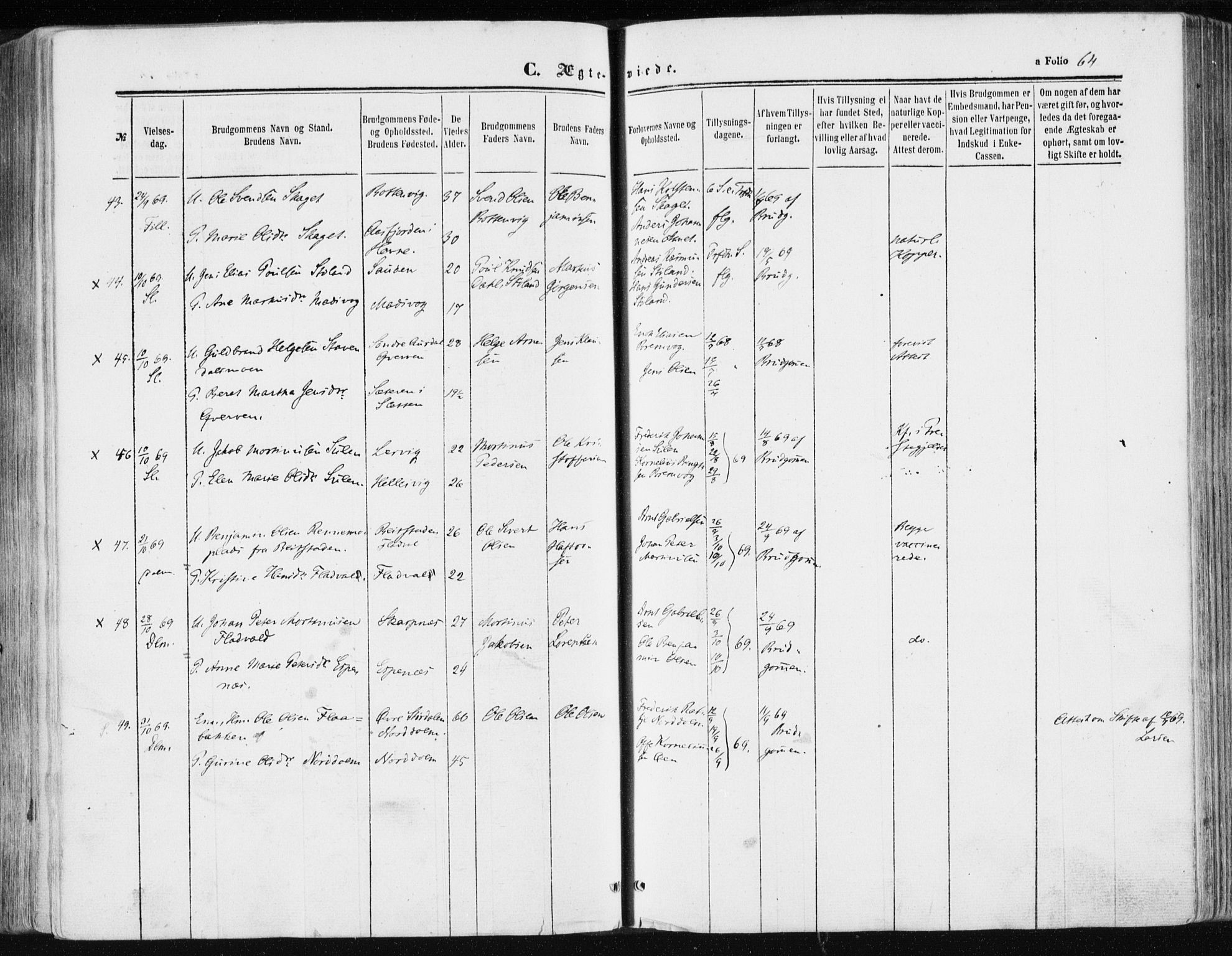 Ministerialprotokoller, klokkerbøker og fødselsregistre - Sør-Trøndelag, AV/SAT-A-1456/634/L0531: Parish register (official) no. 634A07, 1861-1870, p. 64