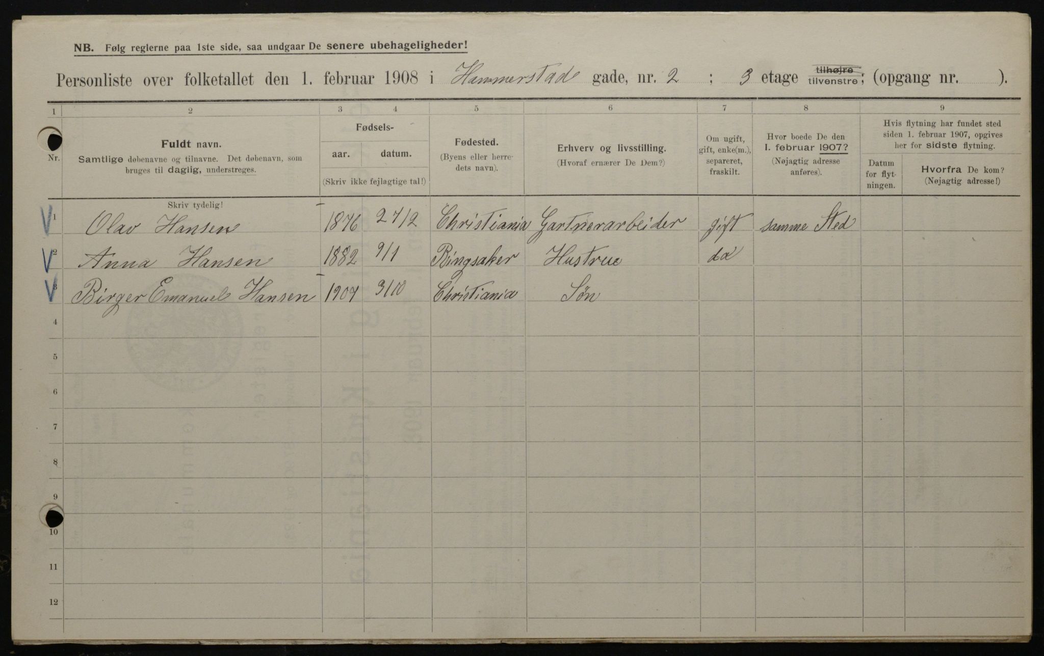 OBA, Municipal Census 1908 for Kristiania, 1908, p. 31135