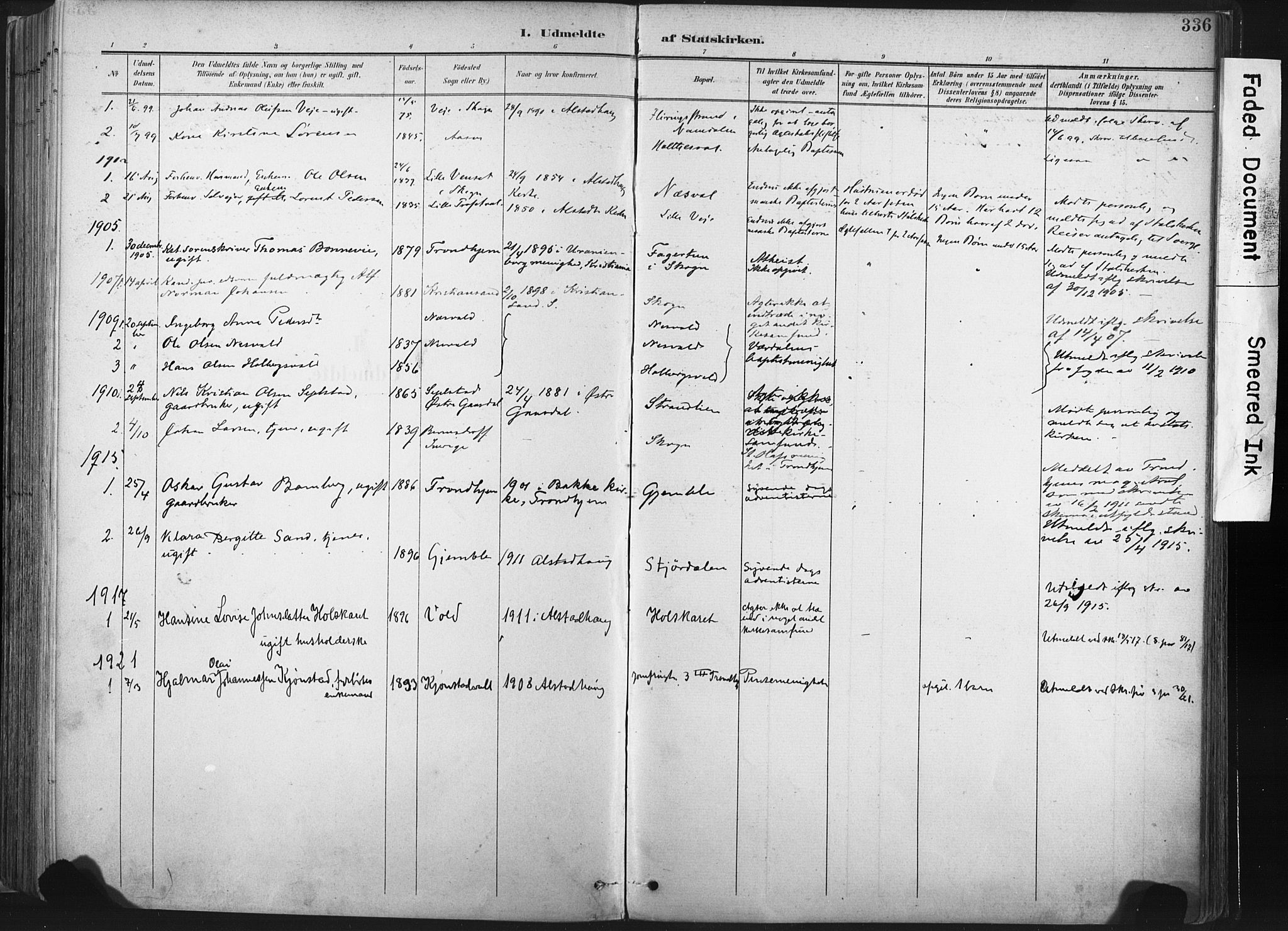Ministerialprotokoller, klokkerbøker og fødselsregistre - Nord-Trøndelag, SAT/A-1458/717/L0162: Parish register (official) no. 717A12, 1898-1923, p. 336