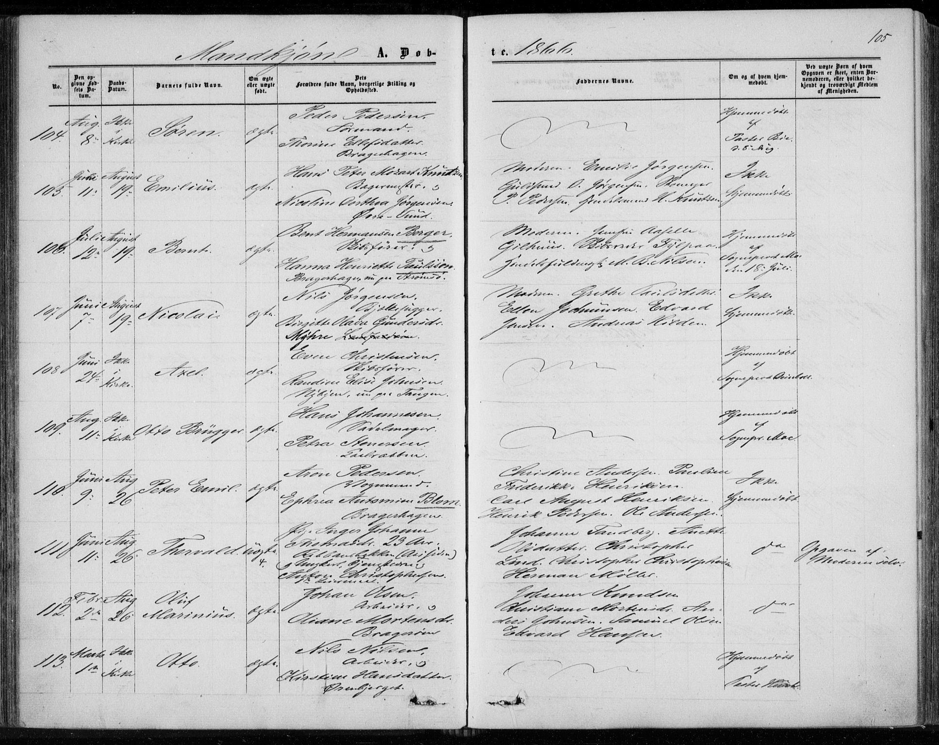 Bragernes kirkebøker, AV/SAKO-A-6/F/Fb/L0003: Parish register (official) no. II 3, 1860-1868, p. 105