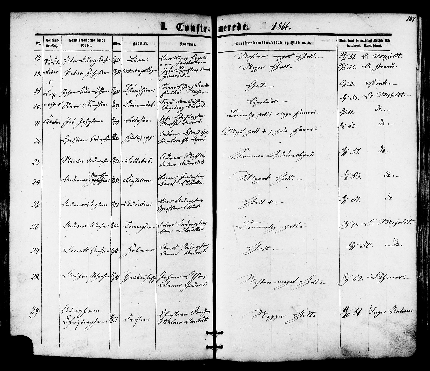 Ministerialprotokoller, klokkerbøker og fødselsregistre - Nord-Trøndelag, SAT/A-1458/701/L0009: Parish register (official) no. 701A09 /1, 1864-1882, p. 167