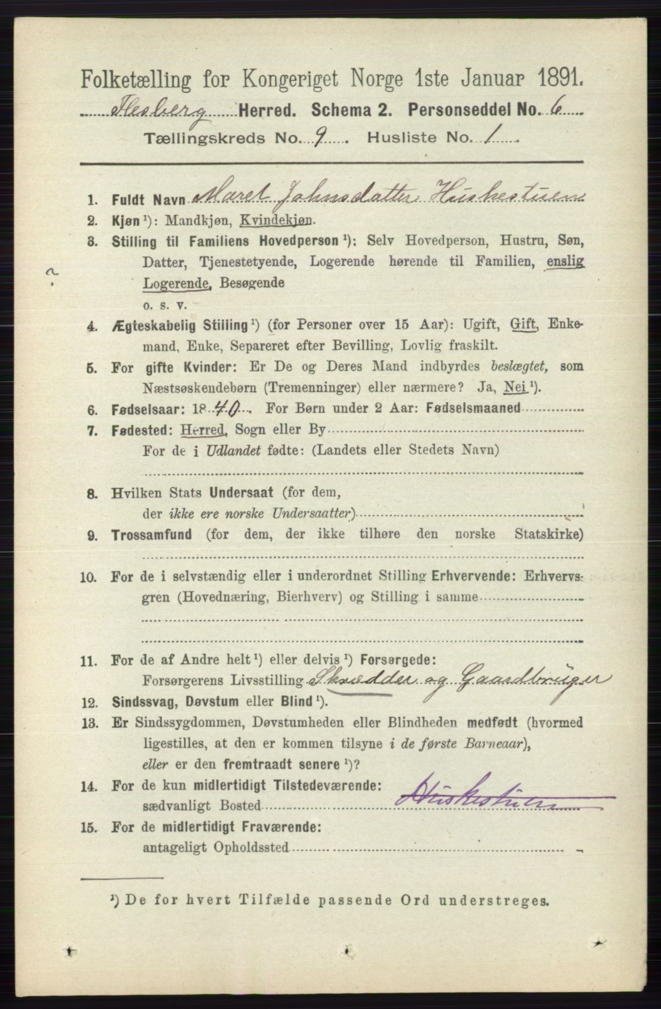 RA, 1891 census for 0631 Flesberg, 1891, p. 1532