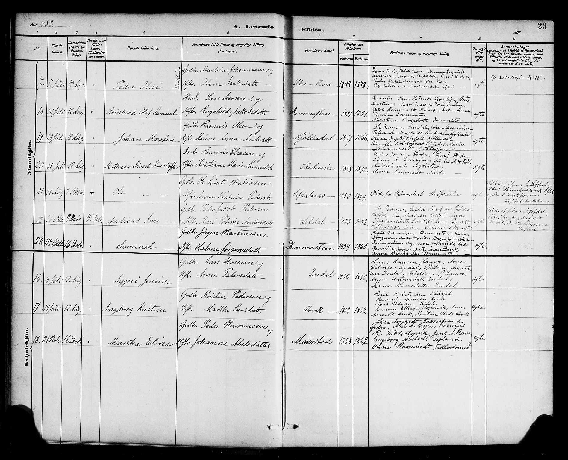 Davik sokneprestembete, AV/SAB-A-79701/H/Haa/Haab/L0001: Parish register (official) no. B 1, 1882-1900, p. 23