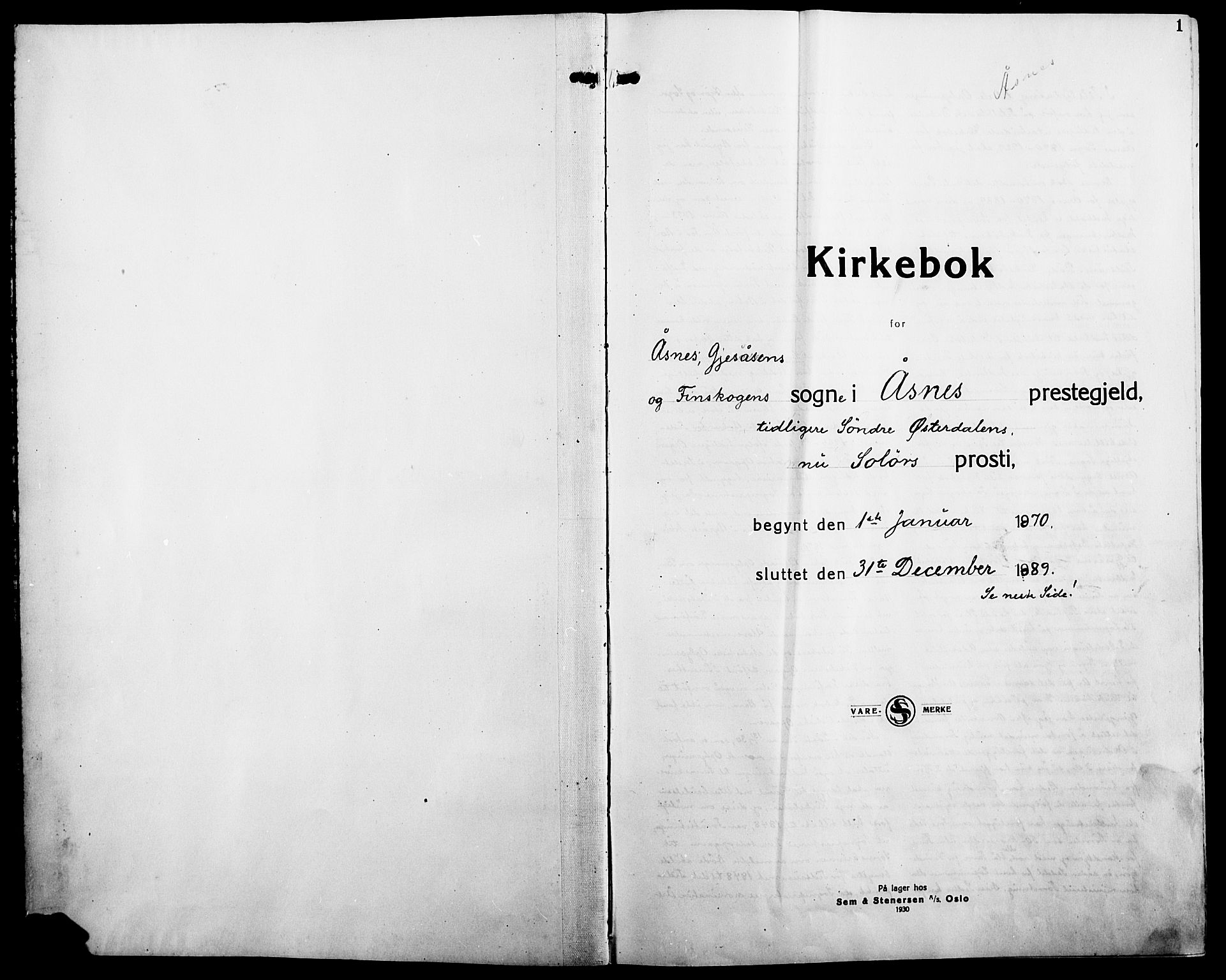 Åsnes prestekontor, SAH/PREST-042/H/Ha/Haa/L0000B: Parish register (official), 1870-1889, p. 1