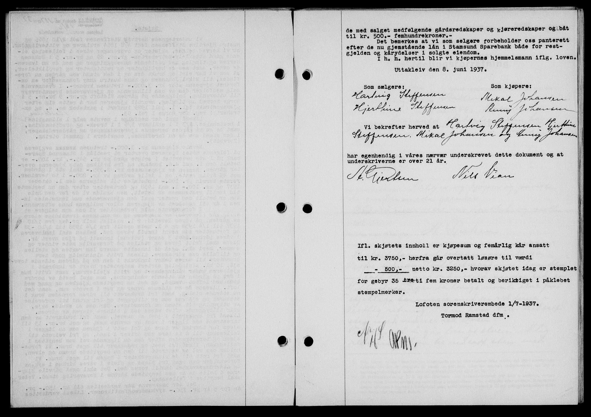 Lofoten sorenskriveri, SAT/A-0017/1/2/2C/L0002a: Mortgage book no. 2a, 1937-1937, Diary no: : 1170/1937