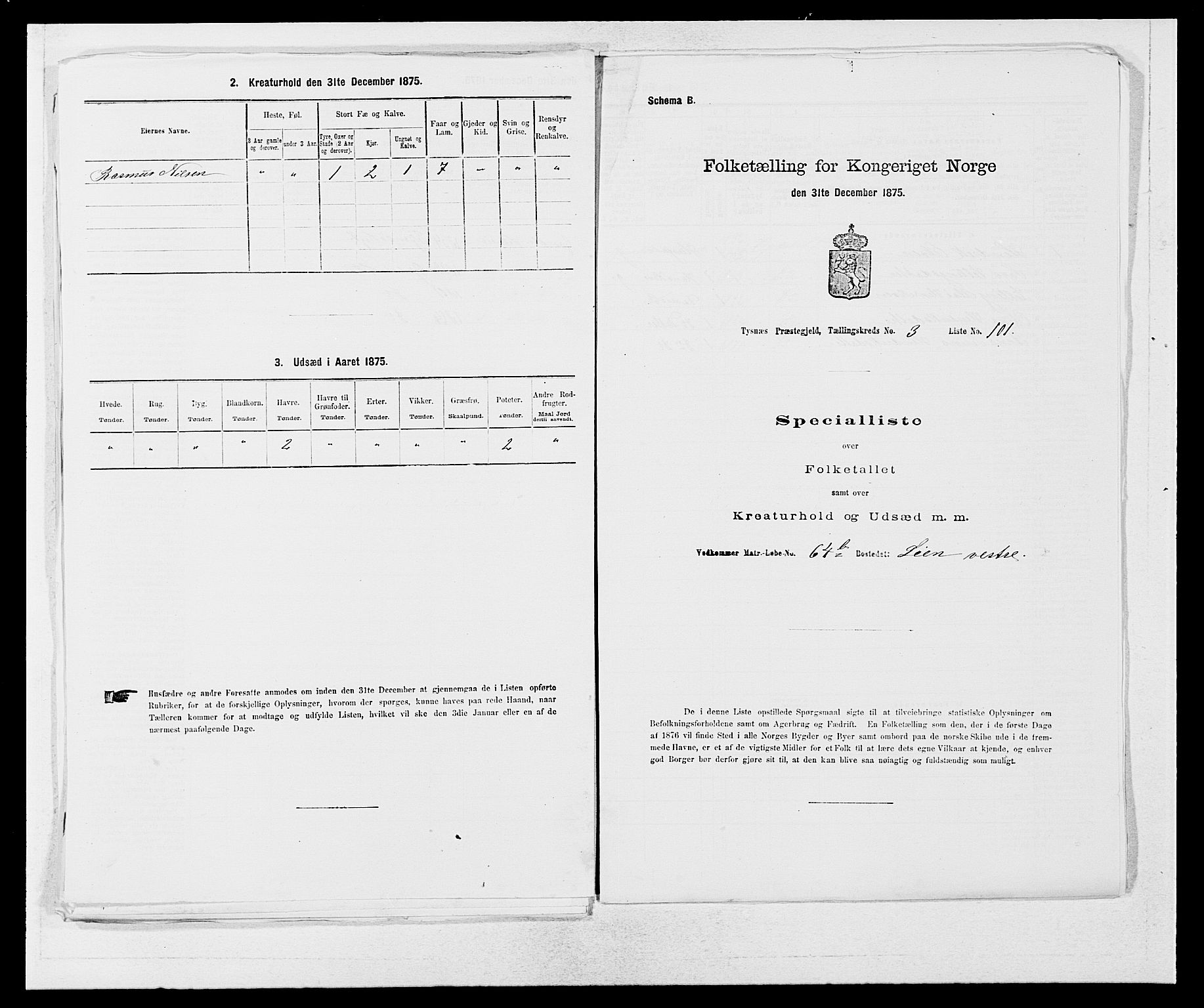 SAB, 1875 census for 1223P Tysnes, 1875, p. 420