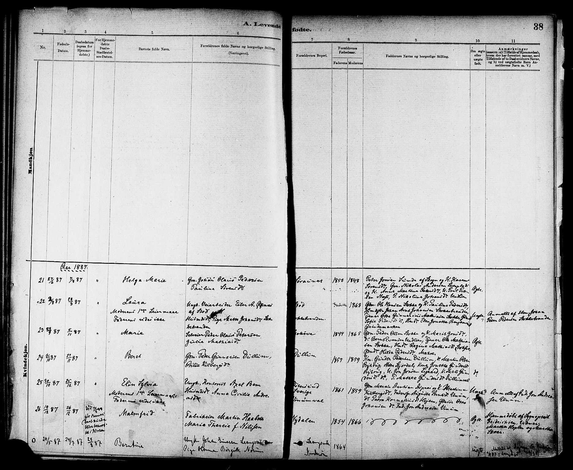 Ministerialprotokoller, klokkerbøker og fødselsregistre - Nord-Trøndelag, AV/SAT-A-1458/714/L0130: Parish register (official) no. 714A01, 1878-1895, p. 38