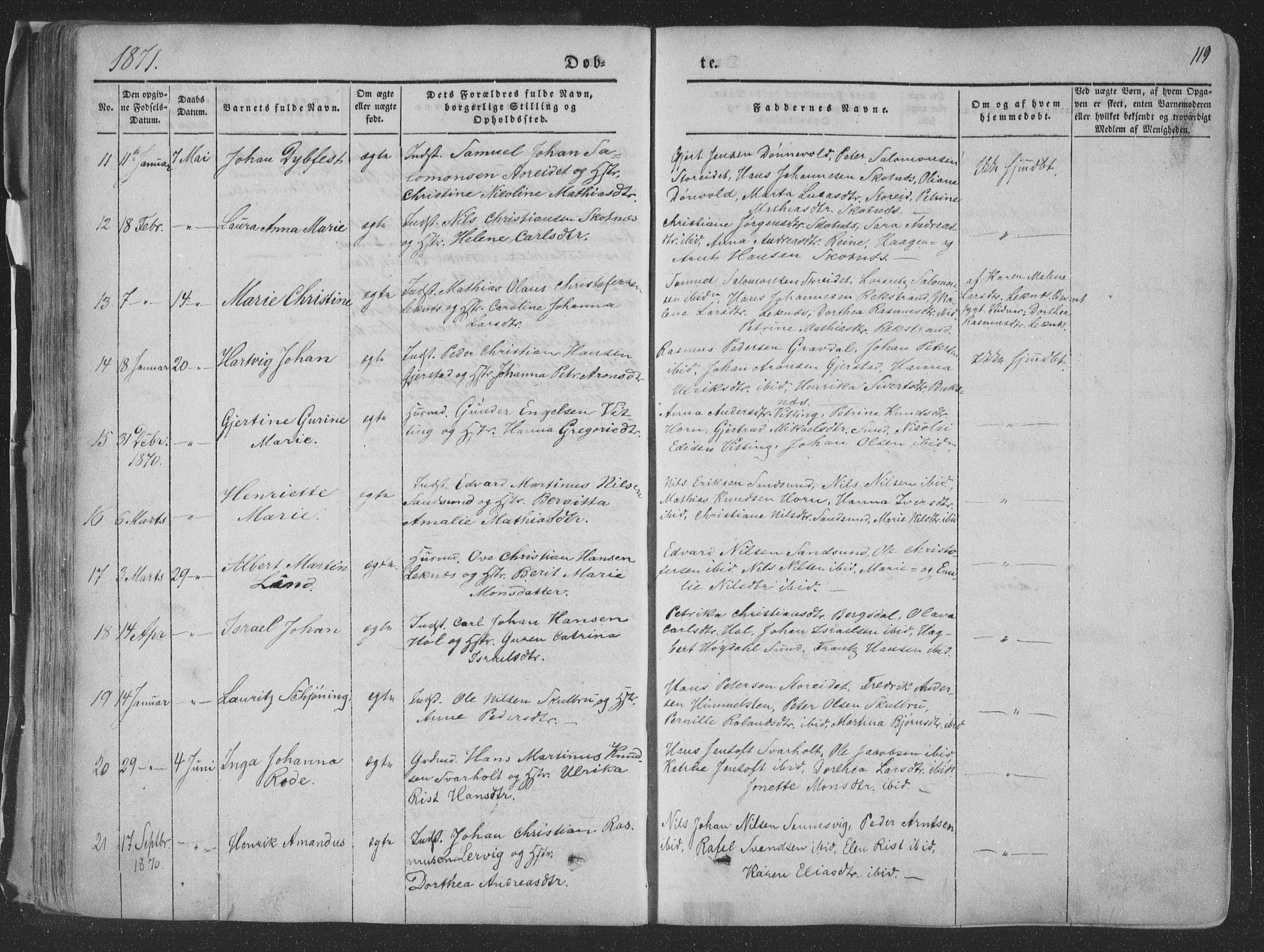 Ministerialprotokoller, klokkerbøker og fødselsregistre - Nordland, SAT/A-1459/881/L1165: Parish register (copy) no. 881C02, 1854-1876, p. 119