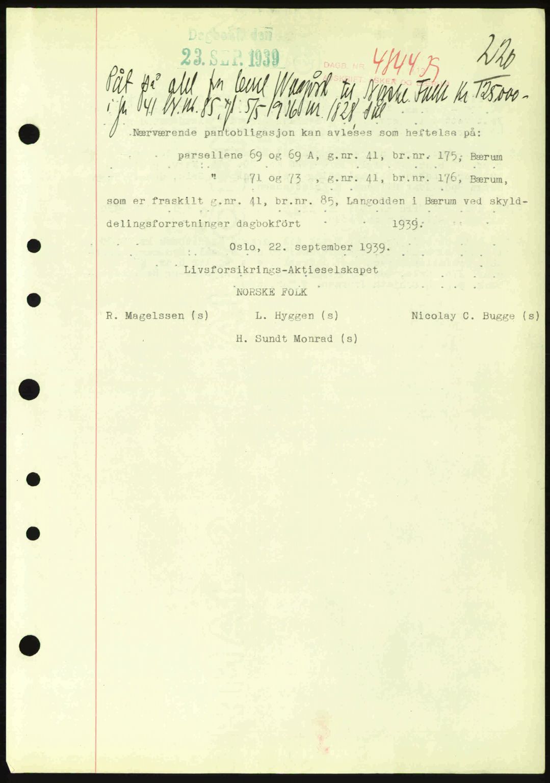 Aker herredsskriveri, AV/SAO-A-10896/G/Gb/Gbb/Gbbc/L0006: Mortgage book no. B62-63, 1939-1939, Diary no: : 4844/1939