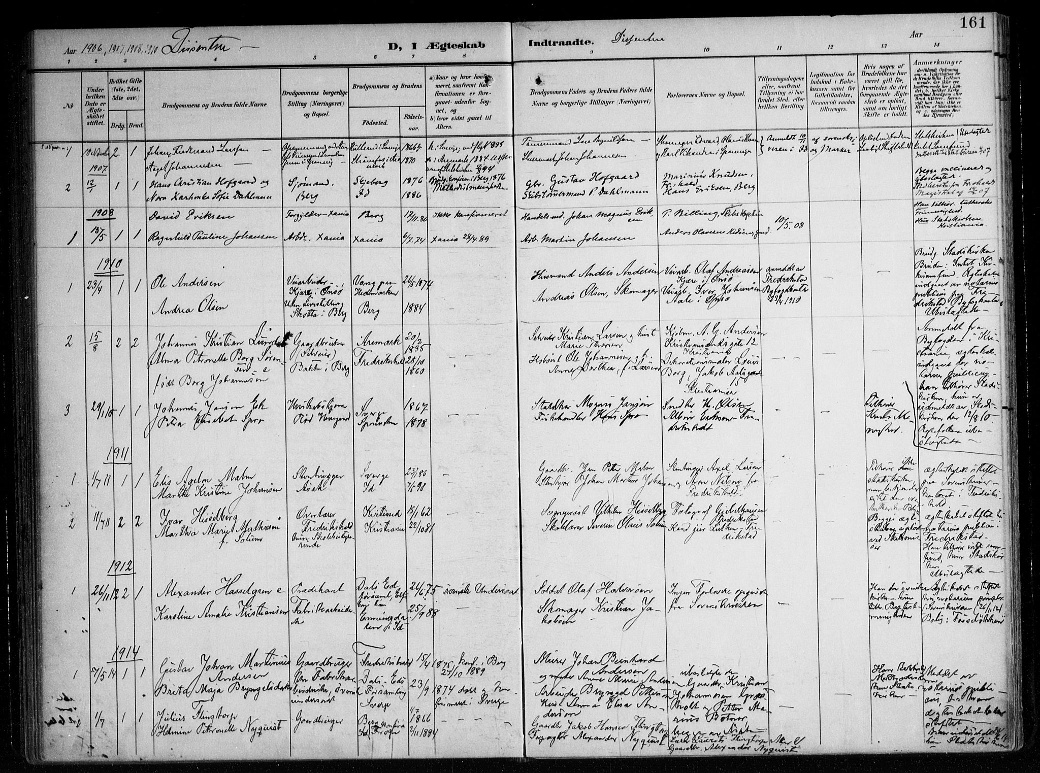Berg prestekontor Kirkebøker, SAO/A-10902/F/Fa/L0008: Parish register (official) no. I 8, 1902-1920, p. 161