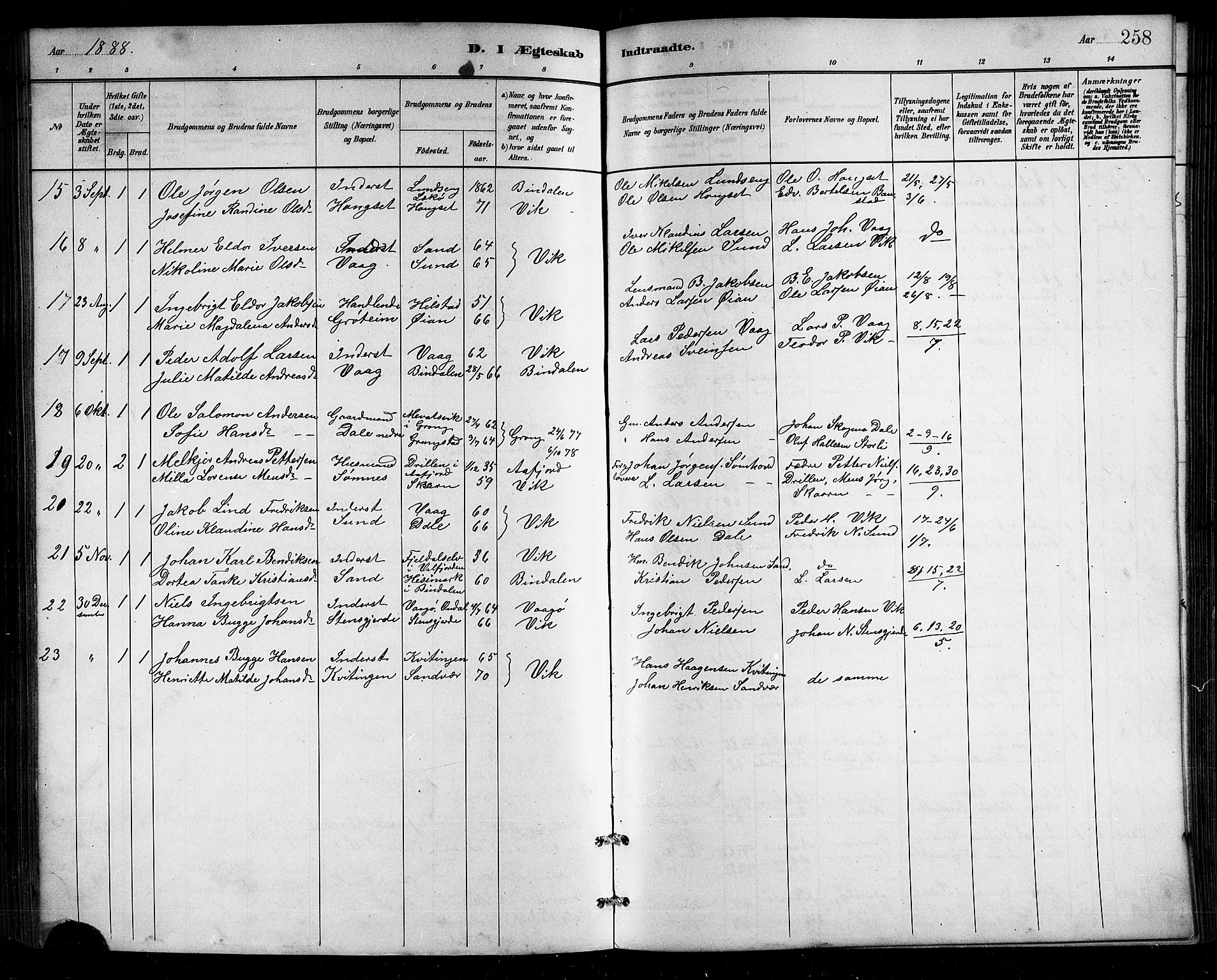 Ministerialprotokoller, klokkerbøker og fødselsregistre - Nordland, SAT/A-1459/812/L0188: Parish register (copy) no. 812C06, 1884-1912, p. 258