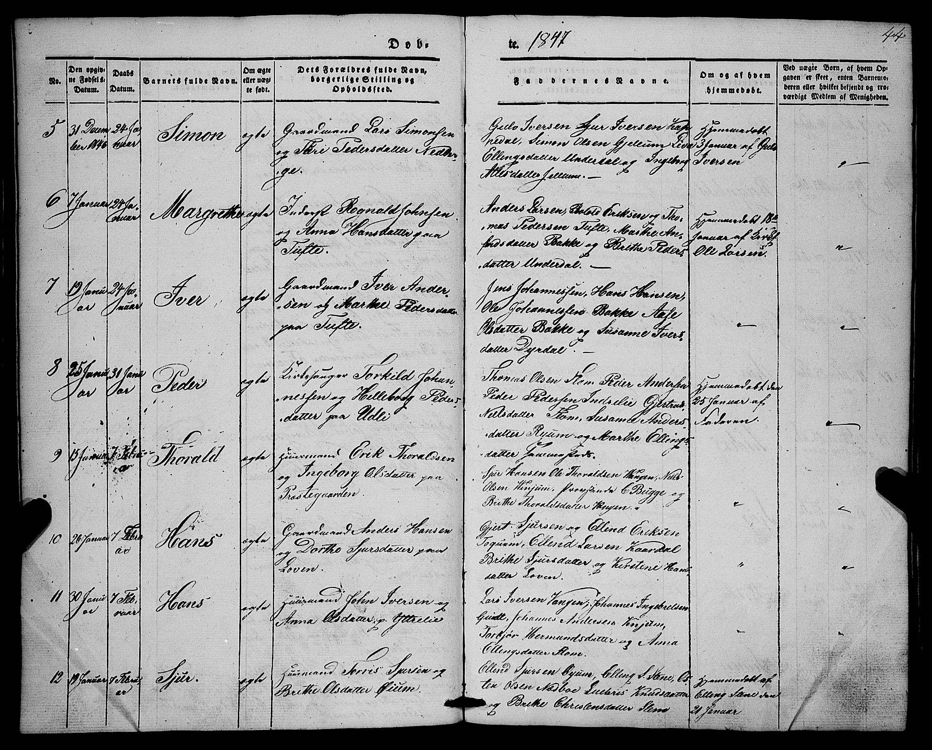 Aurland sokneprestembete, SAB/A-99937/H/Ha/Haa/L0007: Parish register (official) no. A 7, 1842-1853, p. 44