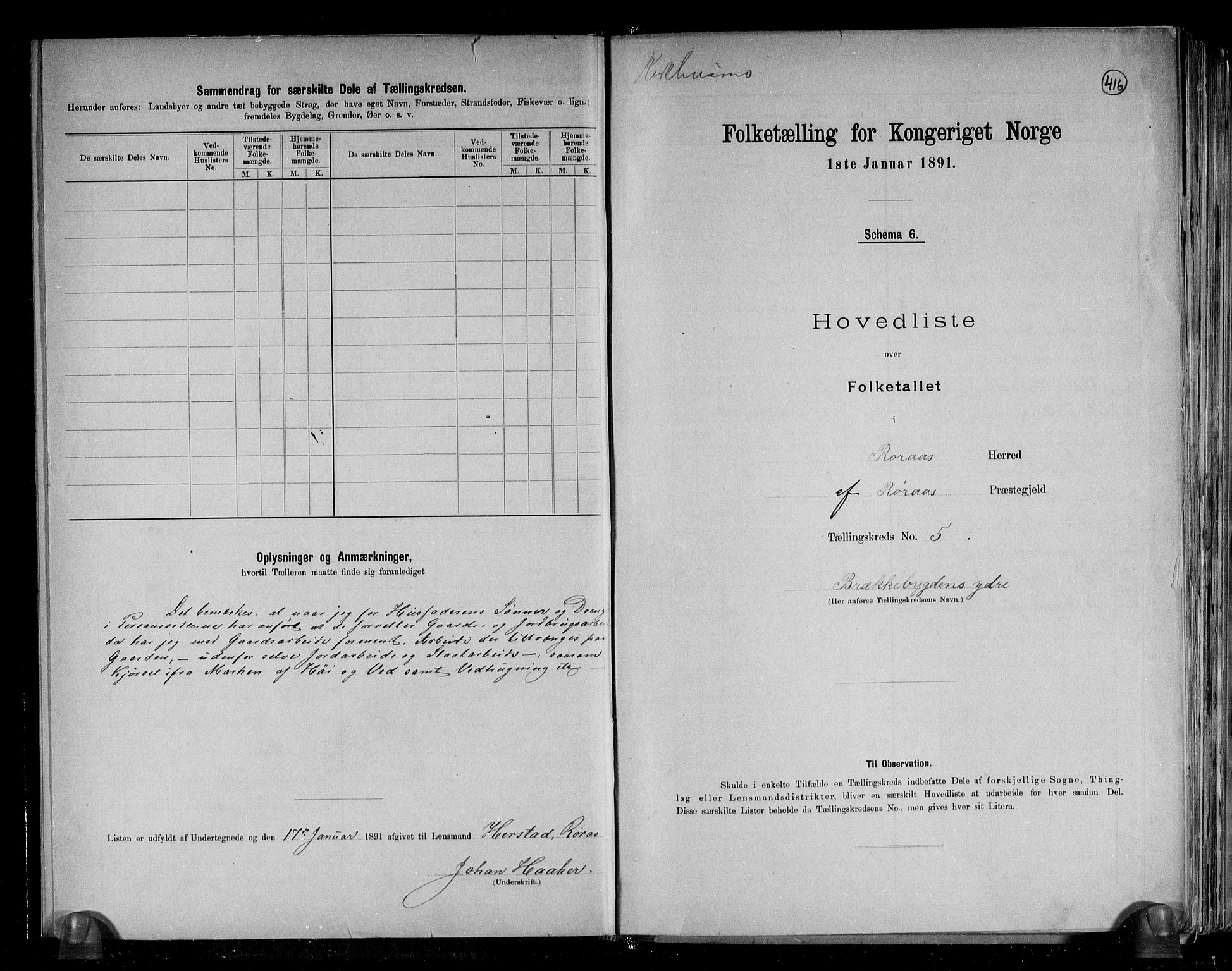 RA, 1891 census for 1640 Røros, 1891, p. 13