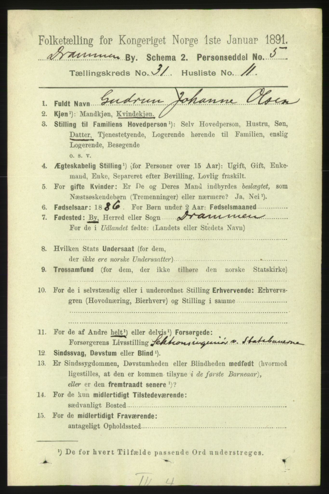 RA, 1891 census for 0602 Drammen, 1891, p. 18791
