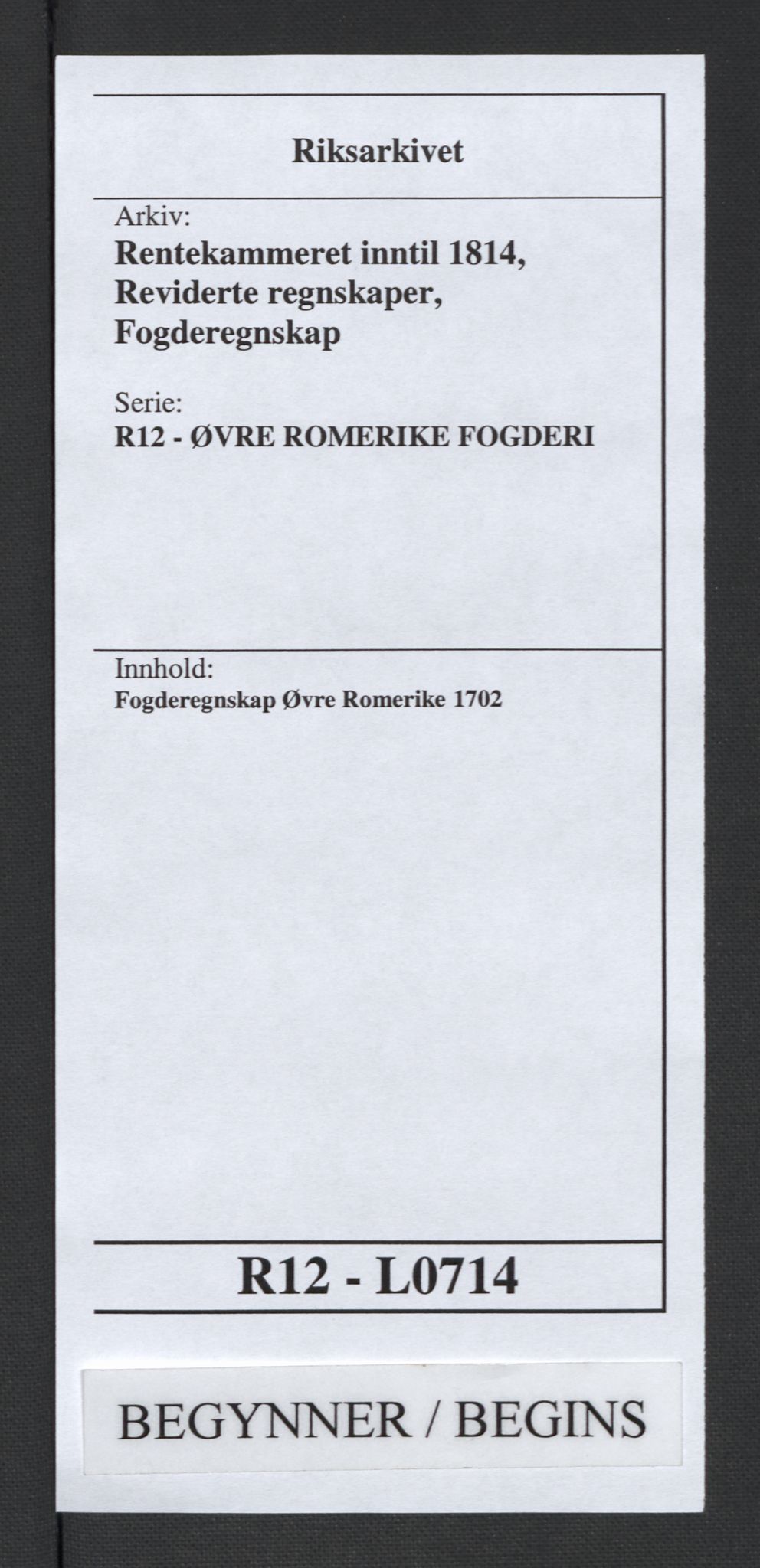 Rentekammeret inntil 1814, Reviderte regnskaper, Fogderegnskap, AV/RA-EA-4092/R12/L0714: Fogderegnskap Øvre Romerike, 1702, p. 1