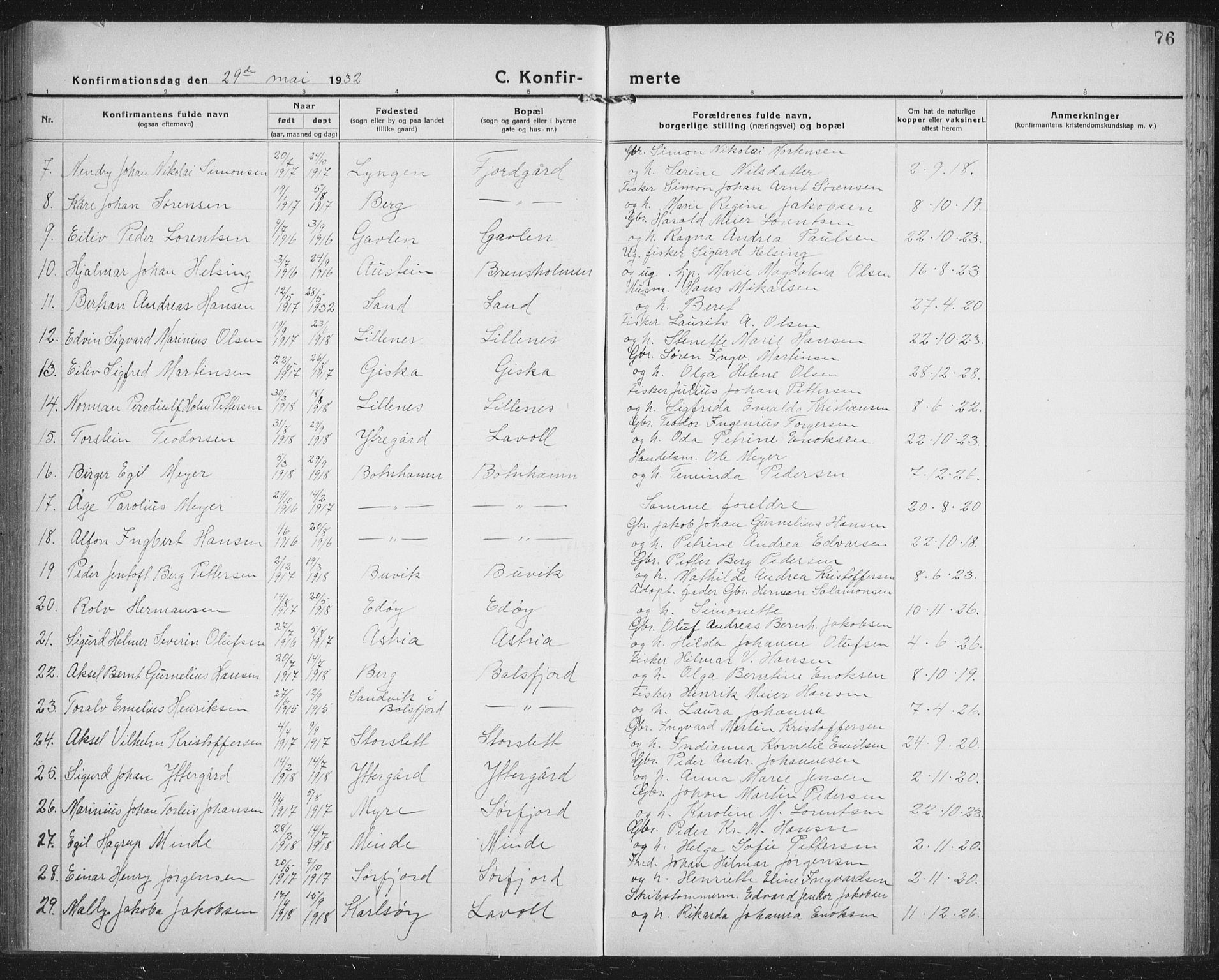 Lenvik sokneprestembete, SATØ/S-1310/H/Ha/Hab/L0023klokker: Parish register (copy) no. 23, 1918-1936, p. 76