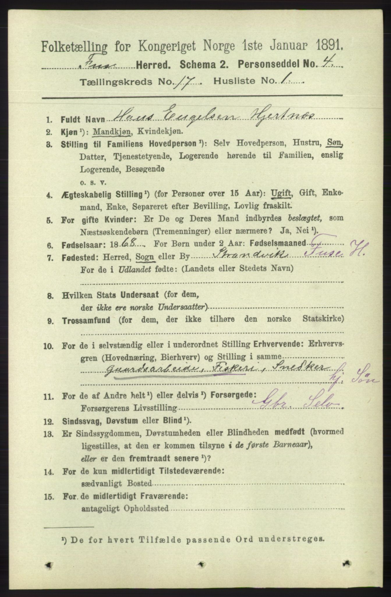 RA, 1891 census for 1241 Fusa, 1891, p. 3808