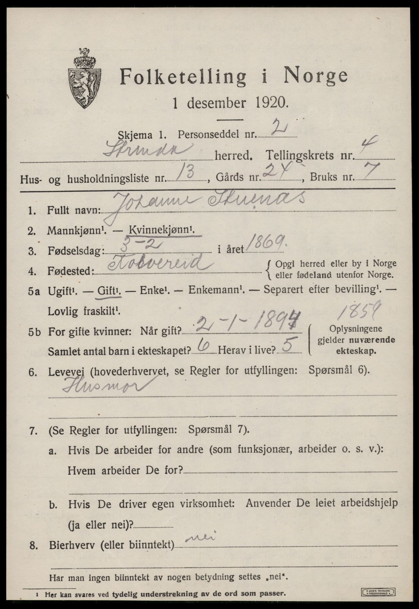 SAT, 1920 census for Strinda, 1920, p. 12918