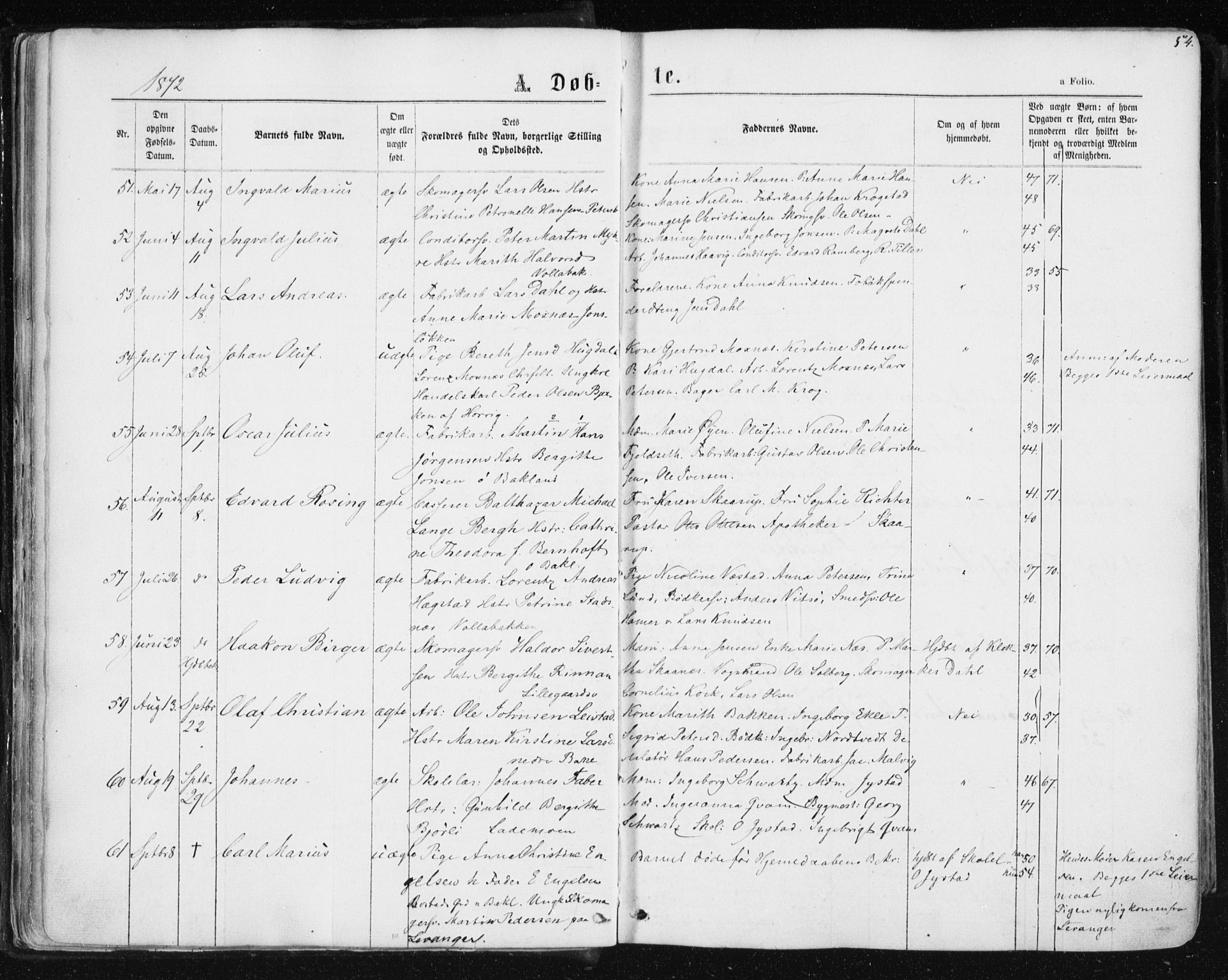 Ministerialprotokoller, klokkerbøker og fødselsregistre - Sør-Trøndelag, SAT/A-1456/604/L0186: Parish register (official) no. 604A07, 1866-1877, p. 54