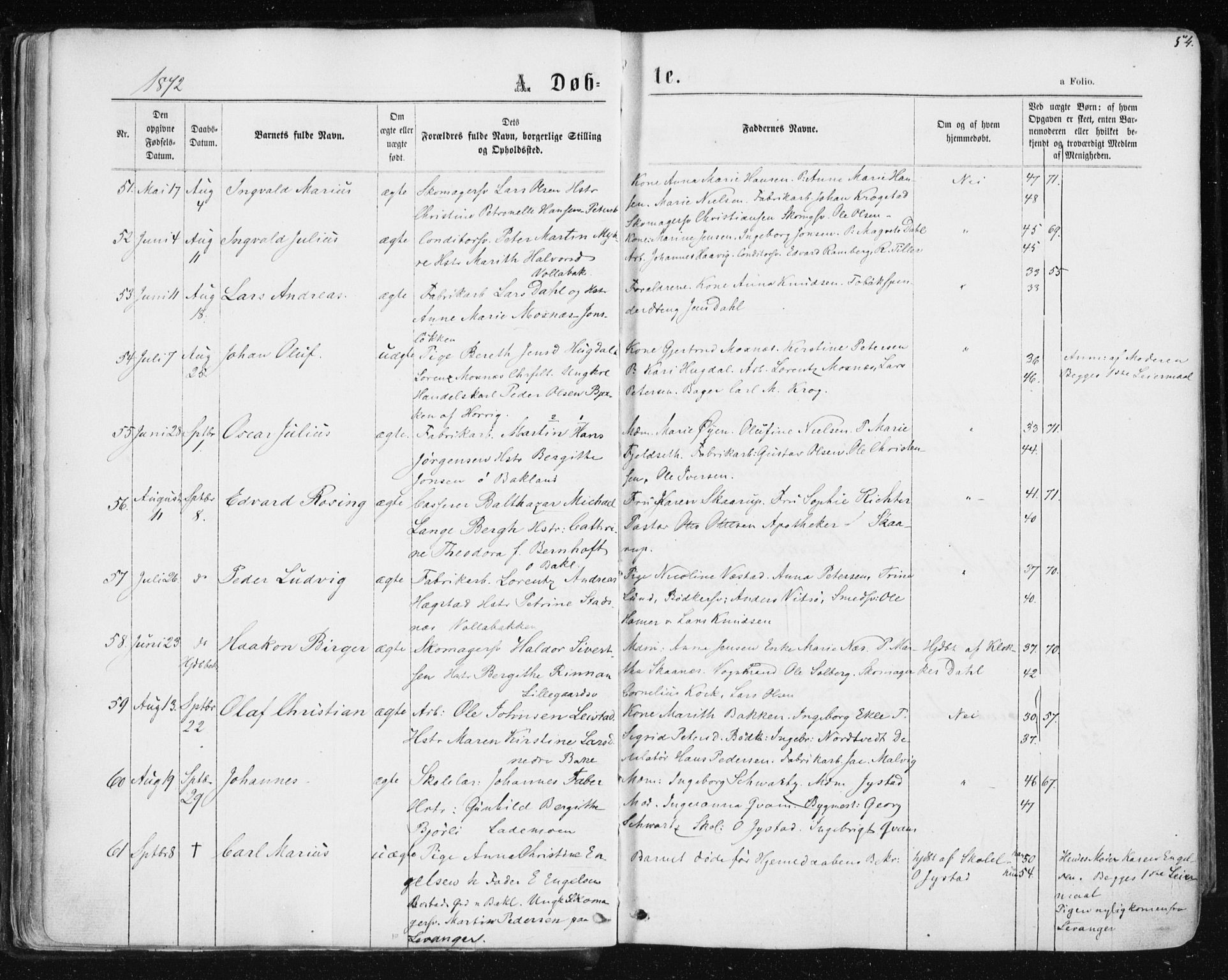 Ministerialprotokoller, klokkerbøker og fødselsregistre - Sør-Trøndelag, AV/SAT-A-1456/604/L0186: Parish register (official) no. 604A07, 1866-1877, p. 54