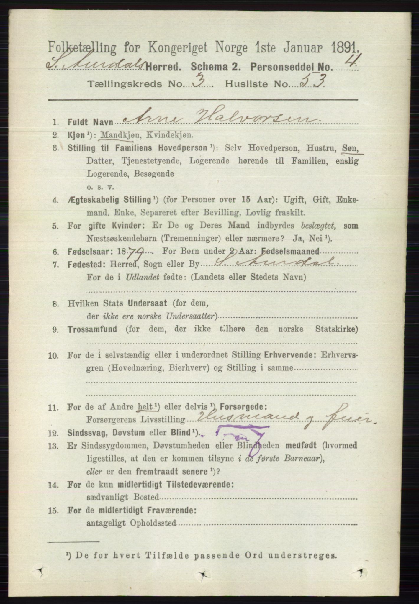 RA, 1891 census for 0540 Sør-Aurdal, 1891, p. 2003