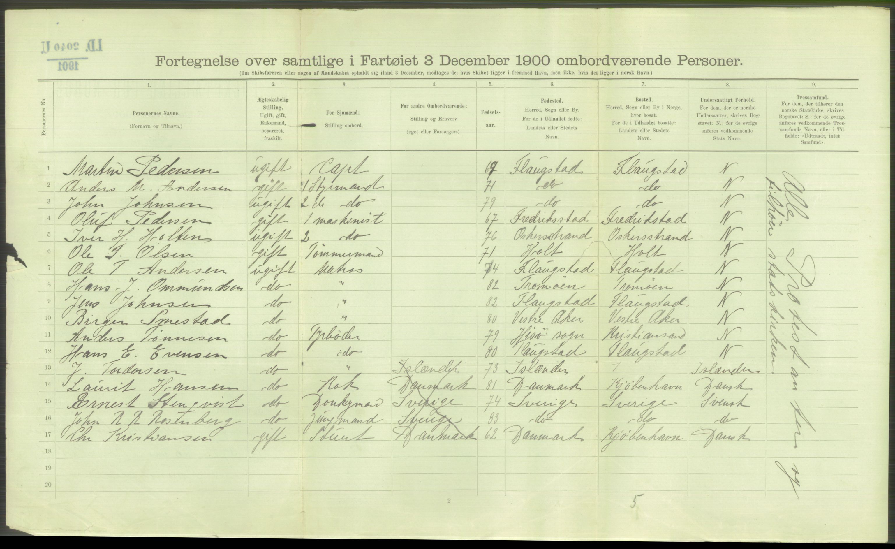 RA, 1900 Census - ship lists from ships in Norwegian harbours, harbours abroad and at sea, 1900, p. 3662