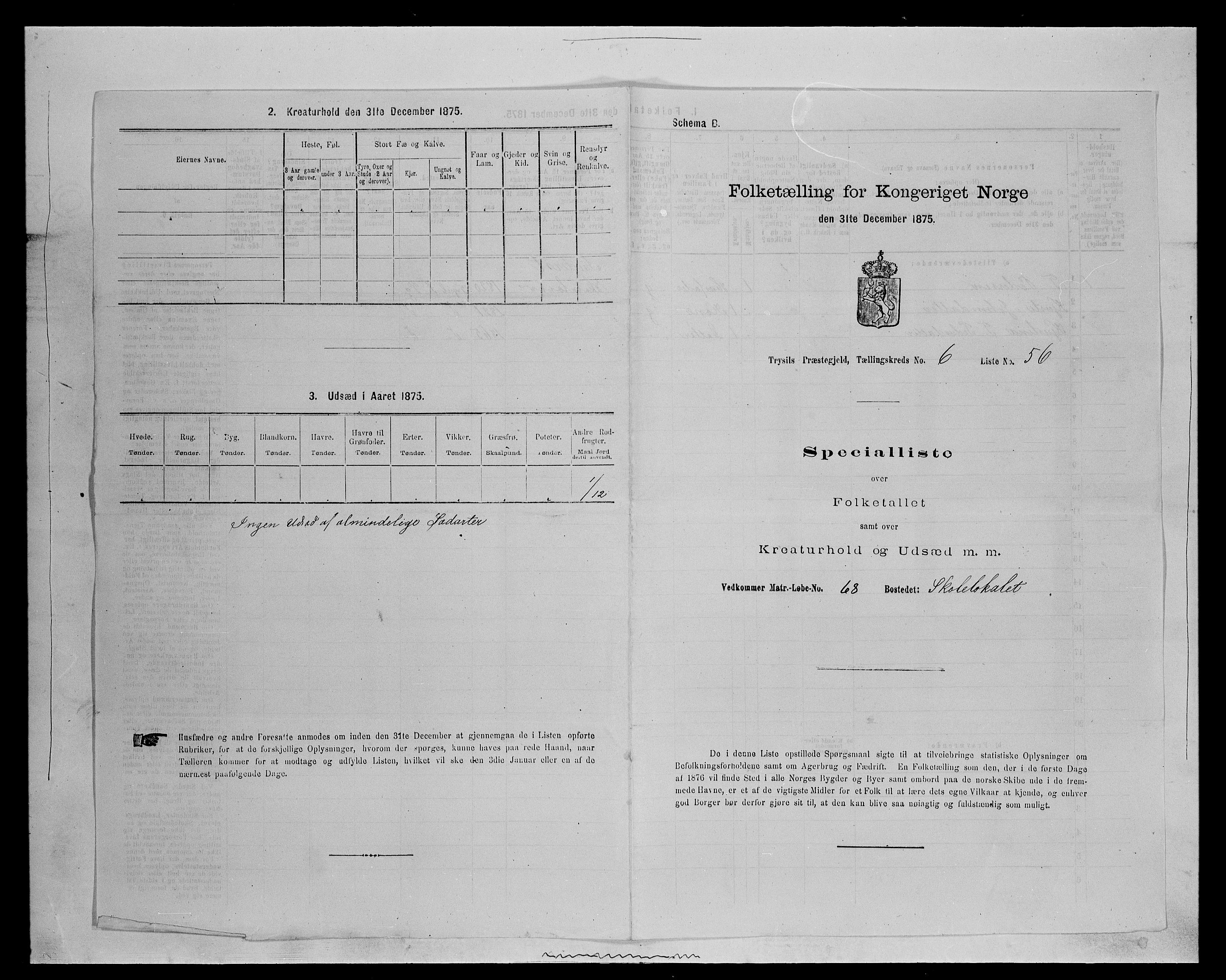 SAH, 1875 census for 0428P Trysil, 1875, p. 831