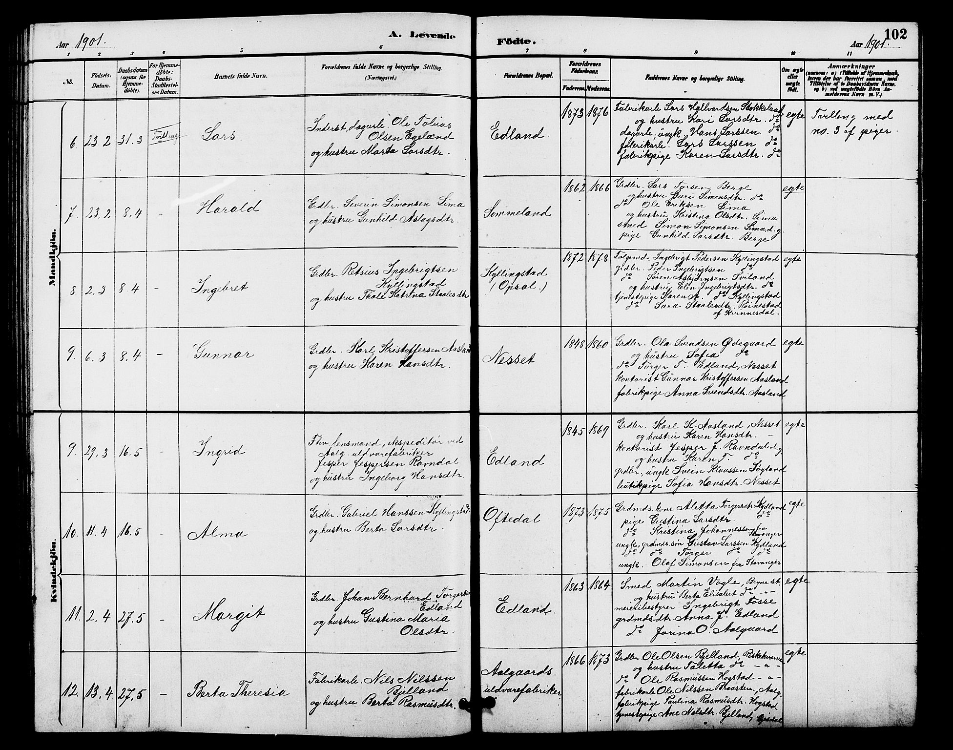 Lye sokneprestkontor, AV/SAST-A-101794/001/30BB/L0008: Parish register (copy) no. B 7, 1887-1901, p. 102