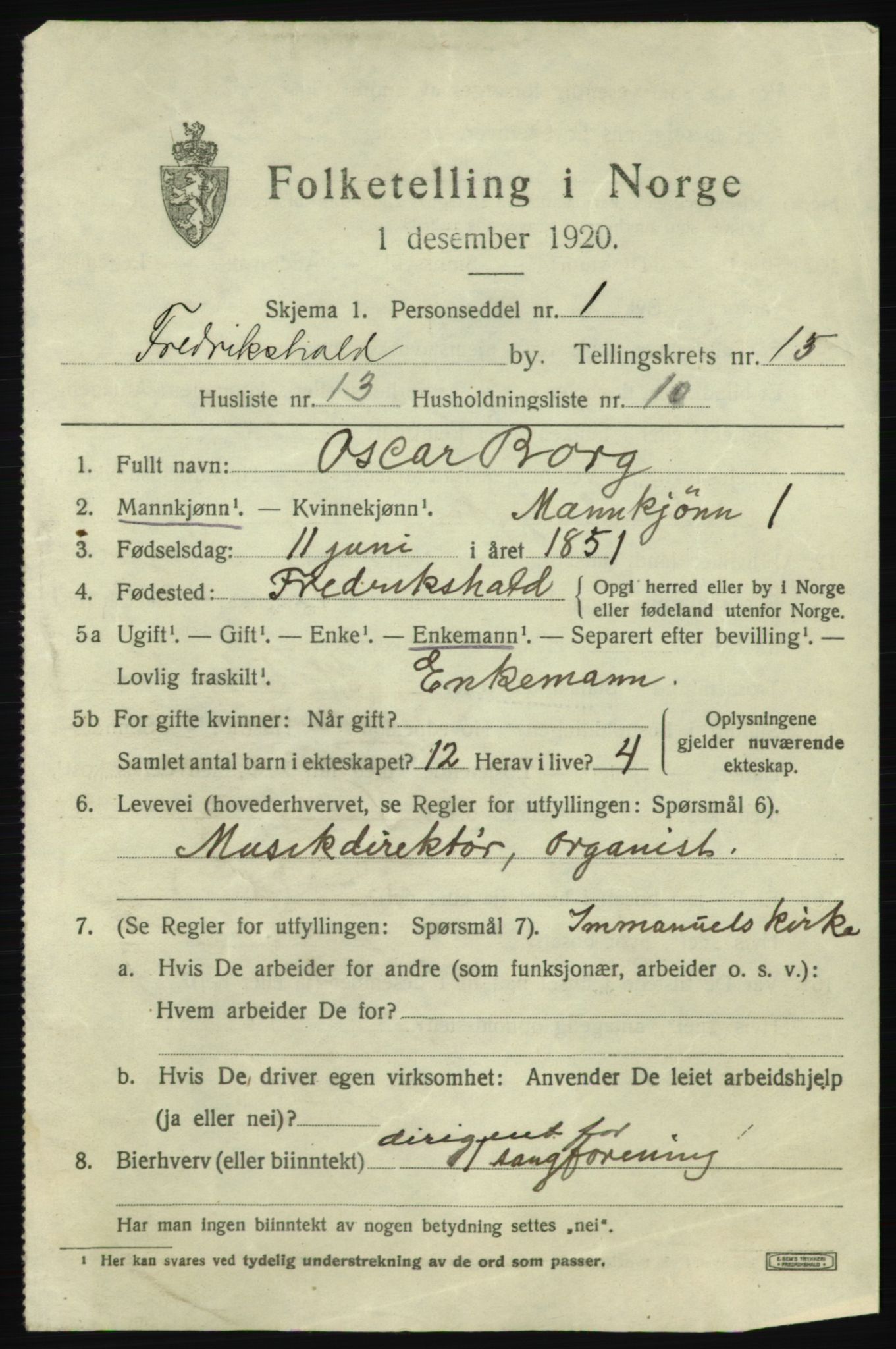 SAO, 1920 census for Fredrikshald, 1920, p. 23552
