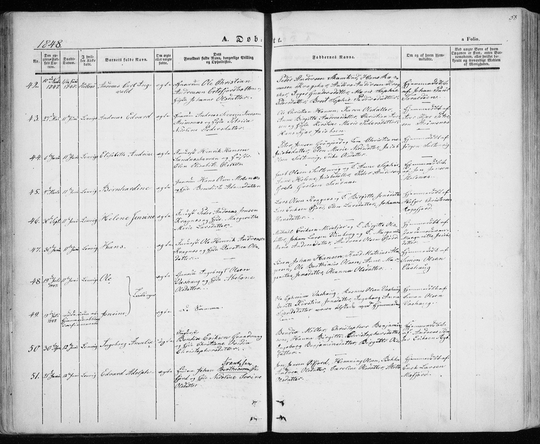 Lenvik sokneprestembete, AV/SATØ-S-1310/H/Ha/Haa/L0006kirke: Parish register (official) no. 6, 1845-1854, p. 58