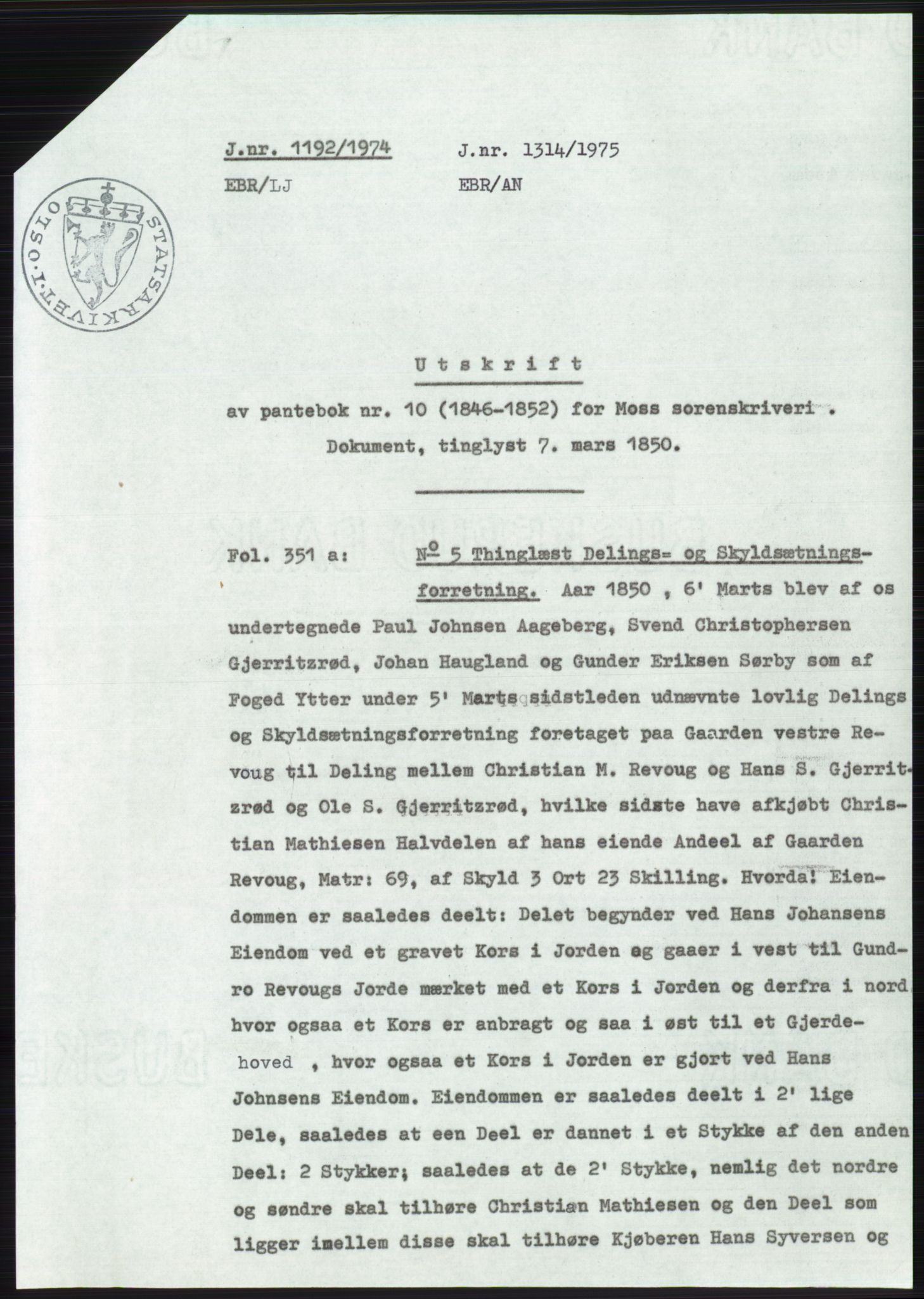 Statsarkivet i Oslo, AV/SAO-A-10621/Z/Zd/L0033: Avskrifter, j.nr 15-2287/1974, 1974, p. 286