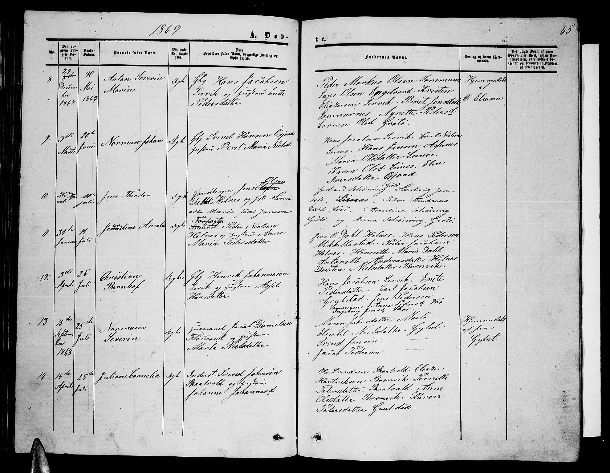 Ministerialprotokoller, klokkerbøker og fødselsregistre - Nordland, SAT/A-1459/857/L0827: Parish register (copy) no. 857C02, 1852-1879, p. 65
