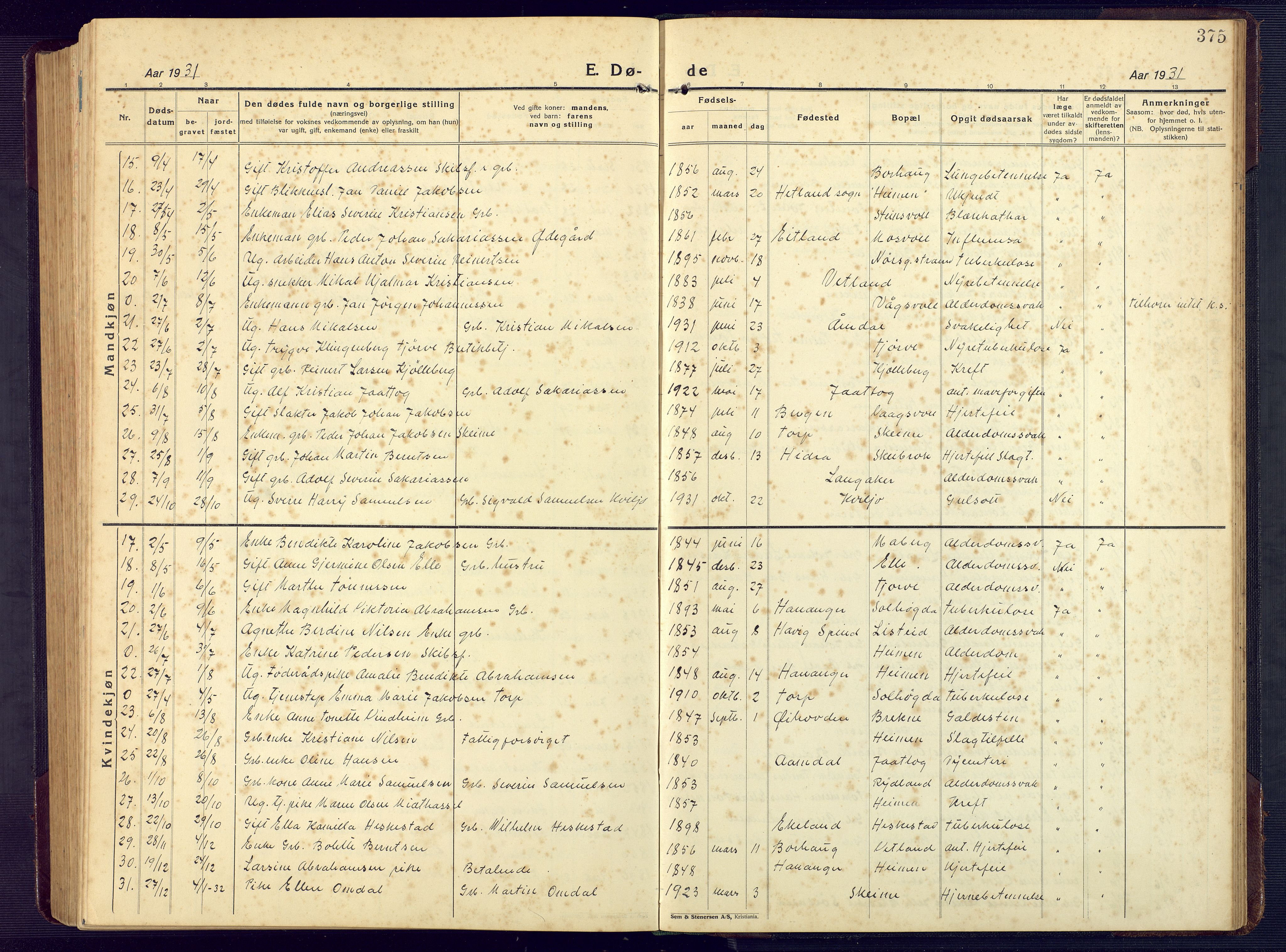 Lista sokneprestkontor, AV/SAK-1111-0027/F/Fb/L0006: Parish register (copy) no. B 6, 1924-1947, p. 375