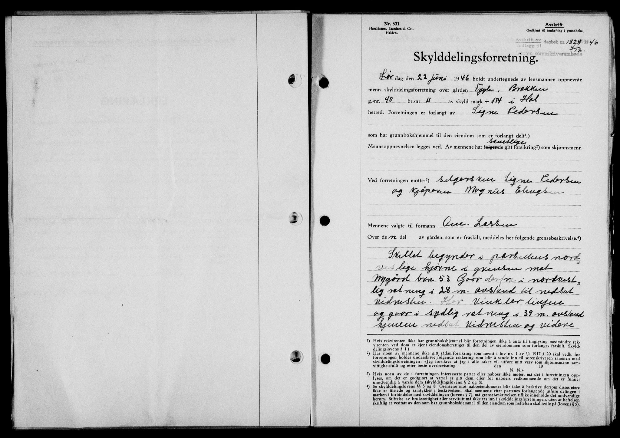 Lofoten sorenskriveri, SAT/A-0017/1/2/2C/L0015a: Mortgage book no. 15a, 1946-1947, Diary no: : 1828/1946