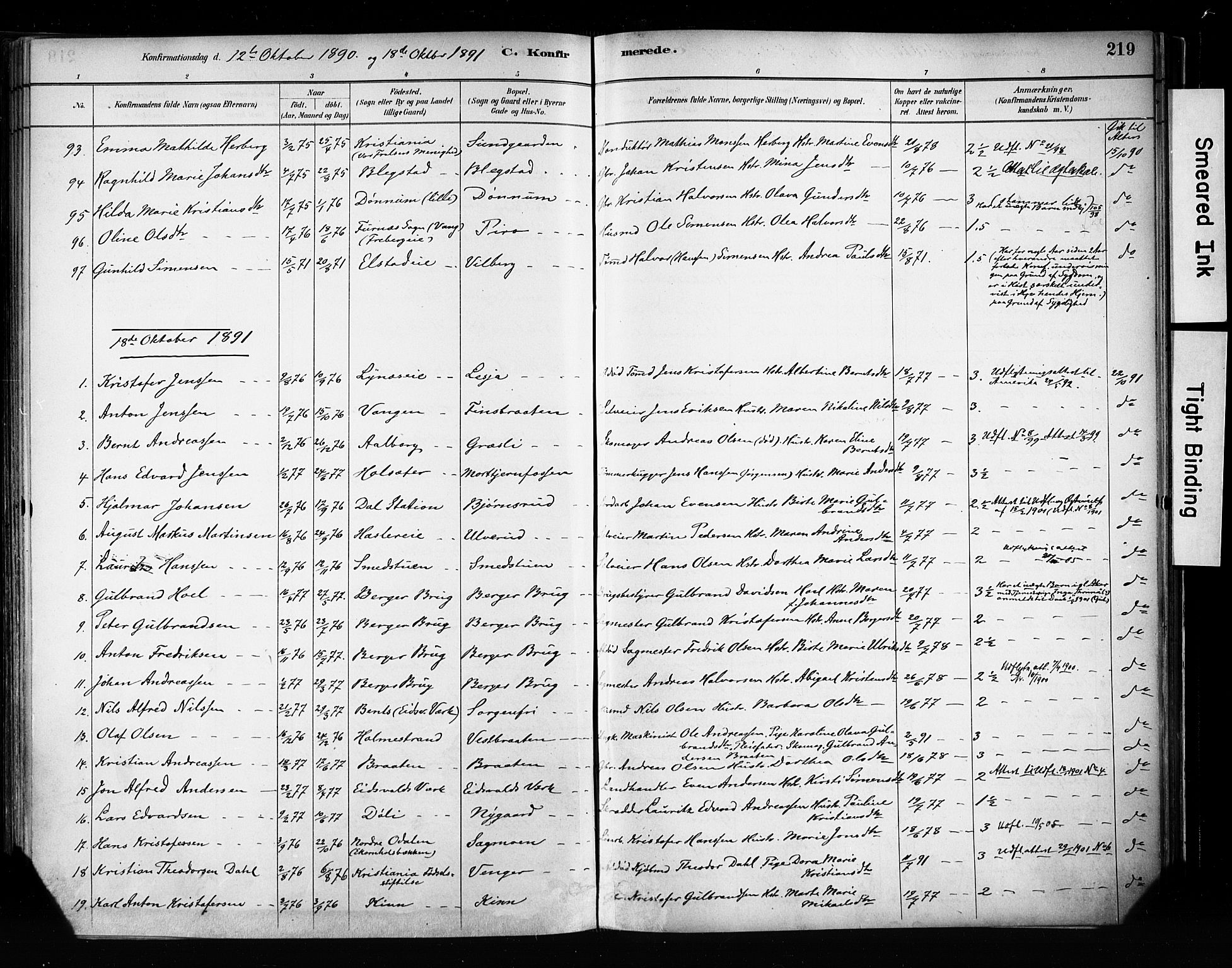 Eidsvoll prestekontor Kirkebøker, SAO/A-10888/F/Fa/L0002: Parish register (official) no. I 2, 1882-1895, p. 219