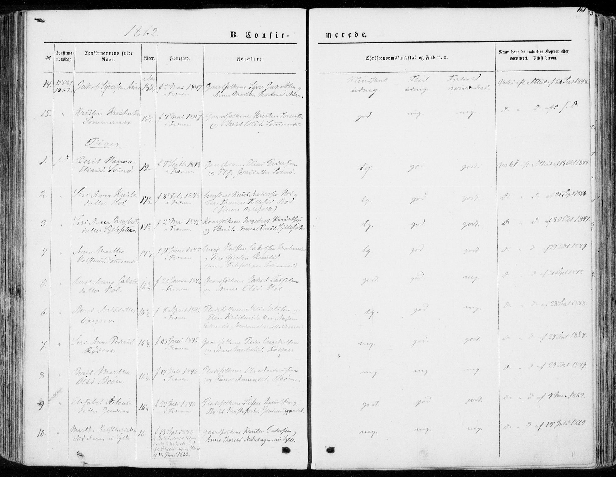 Ministerialprotokoller, klokkerbøker og fødselsregistre - Møre og Romsdal, SAT/A-1454/565/L0748: Parish register (official) no. 565A02, 1845-1872, p. 161