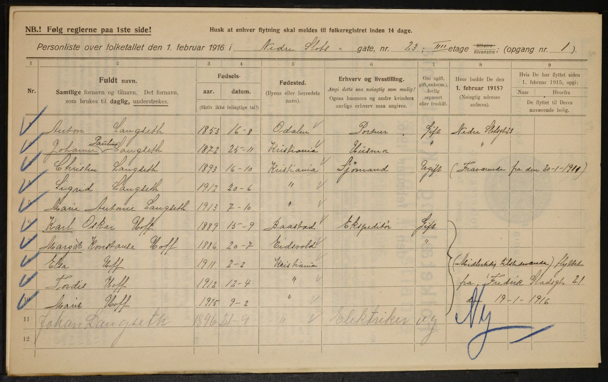 OBA, Municipal Census 1916 for Kristiania, 1916, p. 71246