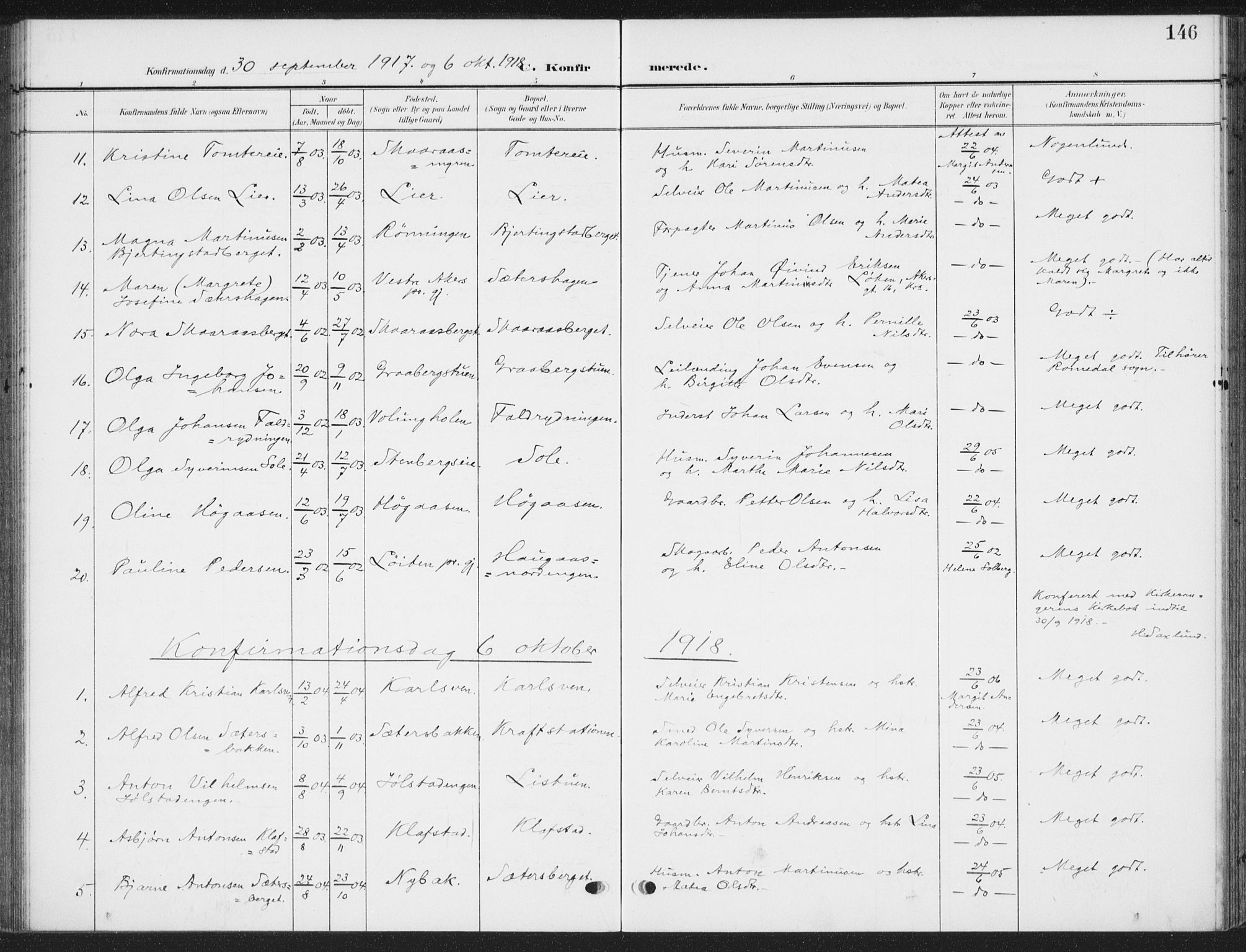 Romedal prestekontor, AV/SAH-PREST-004/K/L0009: Parish register (official) no. 9, 1906-1929, p. 146