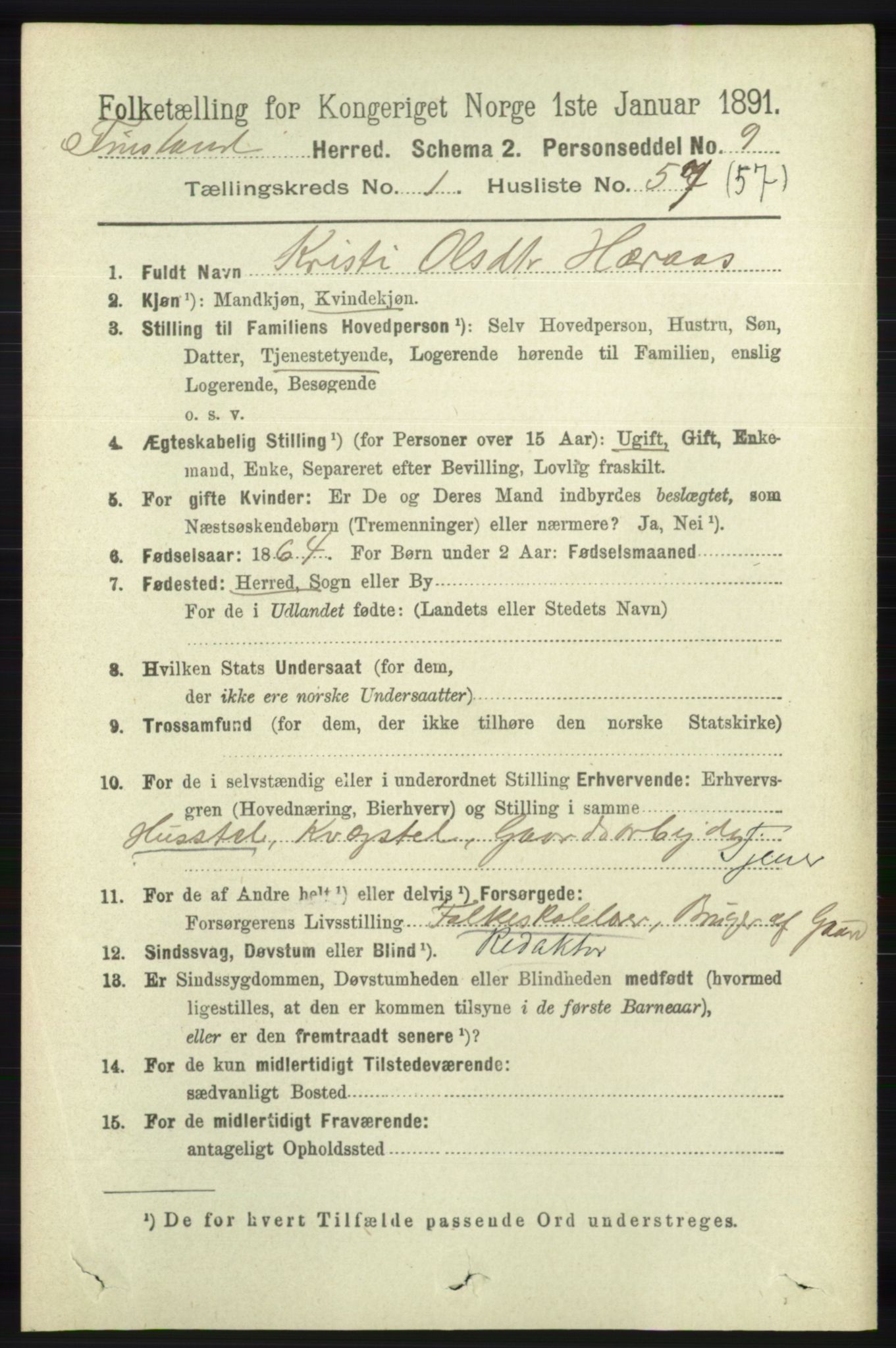 RA, 1891 census for 1023 Finsland, 1891, p. 367