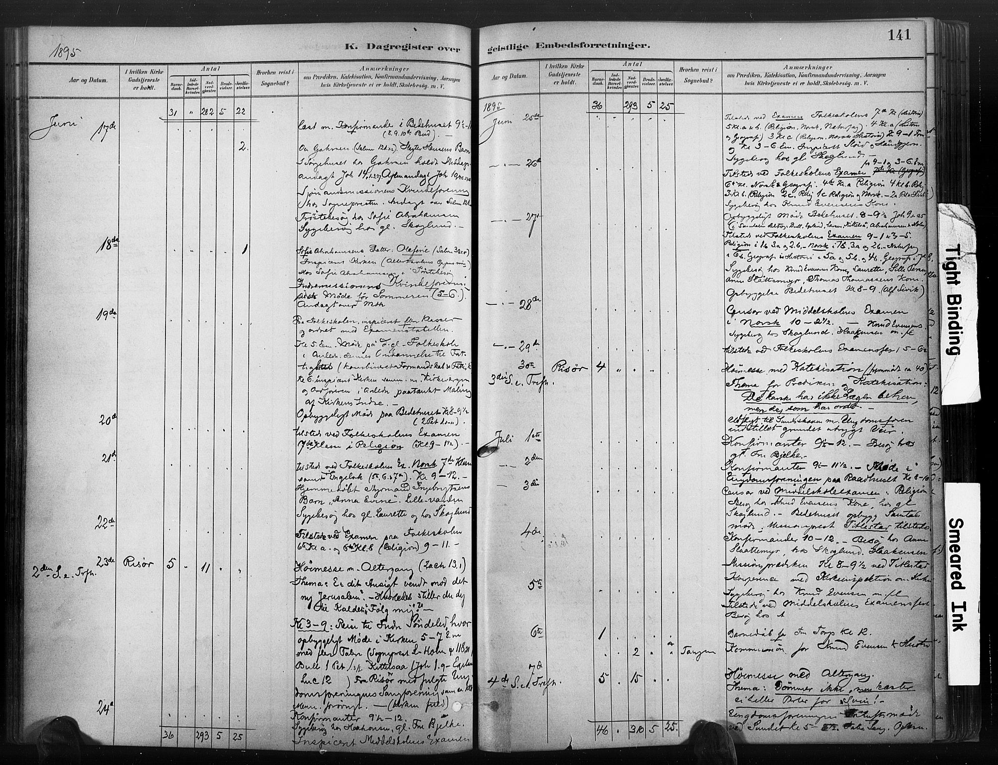 Risør sokneprestkontor, AV/SAK-1111-0035/F/Fa/L0006: Parish register (official) no. A 6, 1883-1908, p. 141