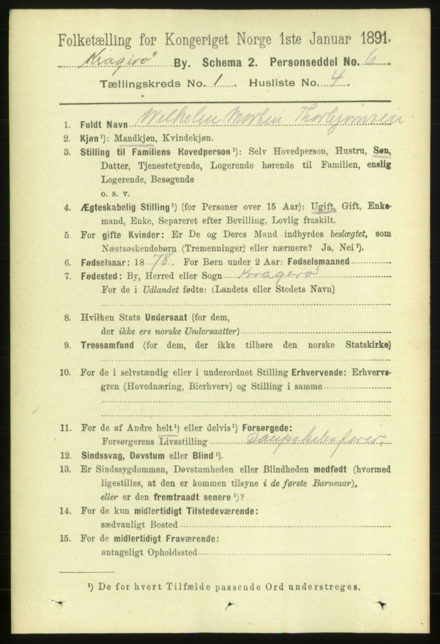 RA, 1891 census for 0801 Kragerø, 1891, p. 1694