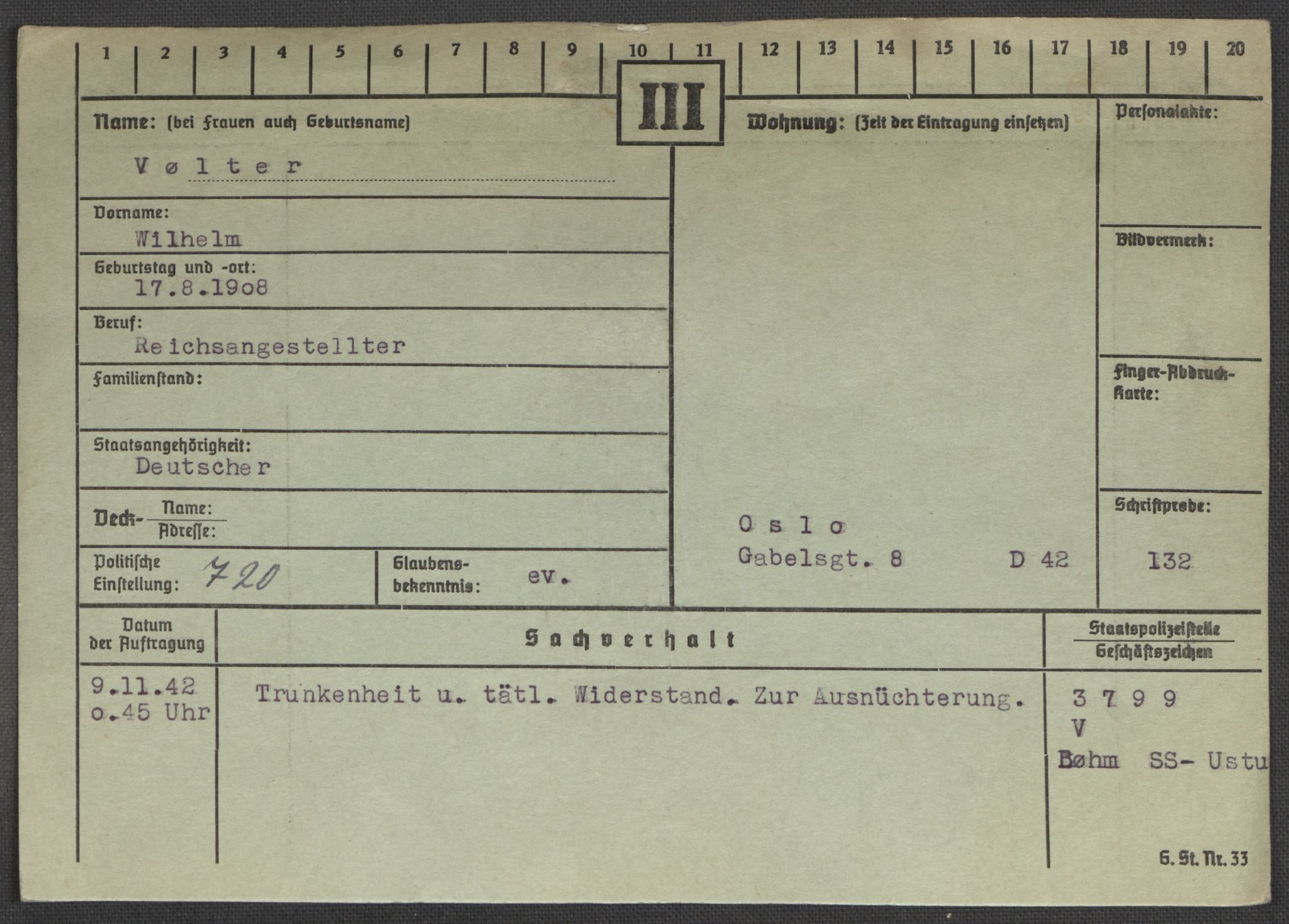 Befehlshaber der Sicherheitspolizei und des SD, RA/RAFA-5969/E/Ea/Eaa/L0010: Register over norske fanger i Møllergata 19: Sø-Å, 1940-1945, p. 824