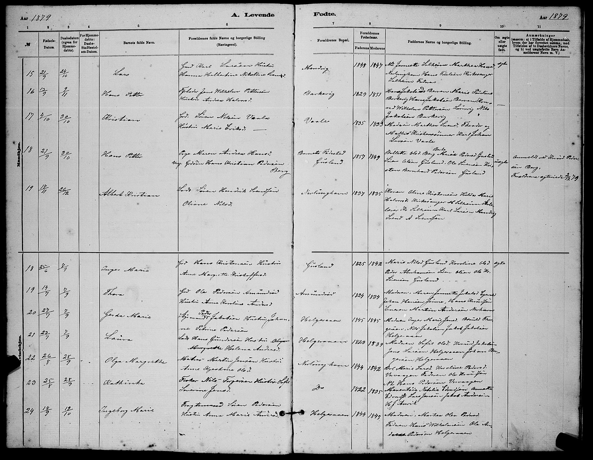 Brunlanes kirkebøker, AV/SAKO-A-342/G/Gb/L0002: Parish register (copy) no. II 2, 1878-1902