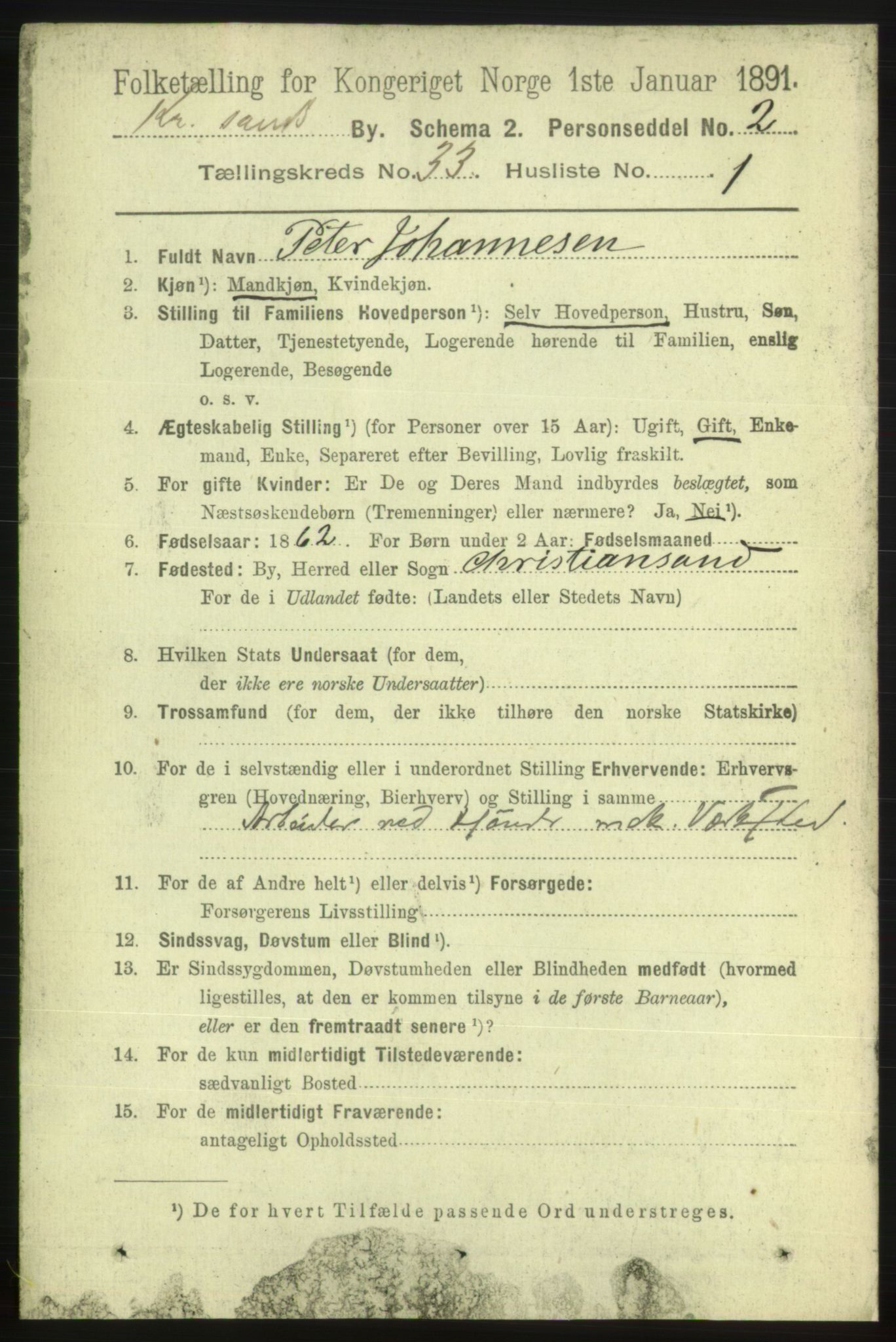 RA, 1891 census for 1001 Kristiansand, 1891, p. 10689