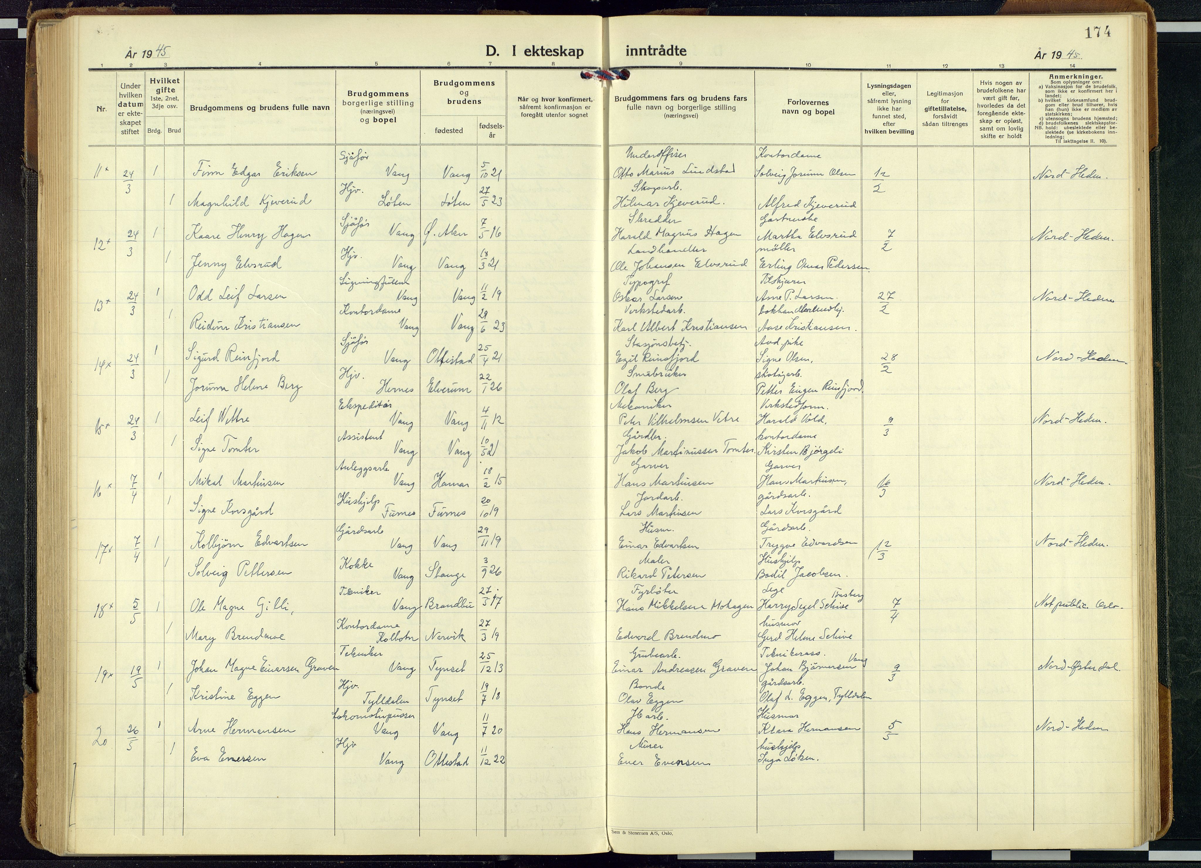 Vang prestekontor, Hedmark, AV/SAH-PREST-008/H/Ha/Haa/L0024: Parish register (official) no. 24, 1941-1967, p. 174