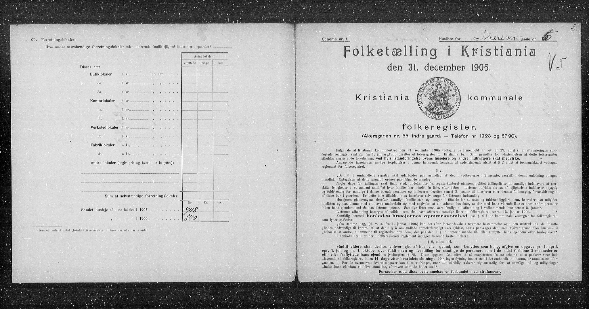 OBA, Municipal Census 1905 for Kristiania, 1905, p. 464