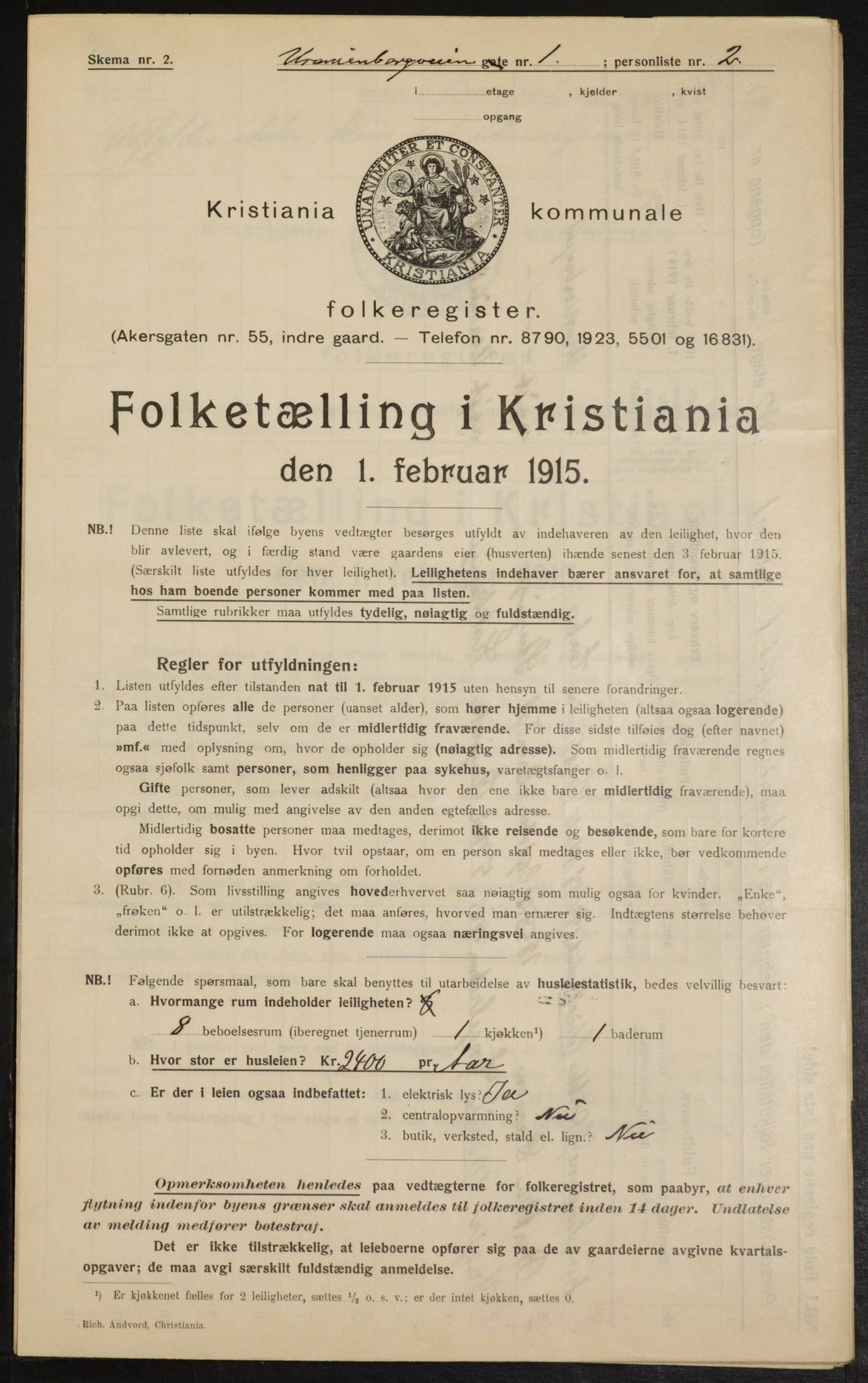 OBA, Municipal Census 1915 for Kristiania, 1915, p. 121012