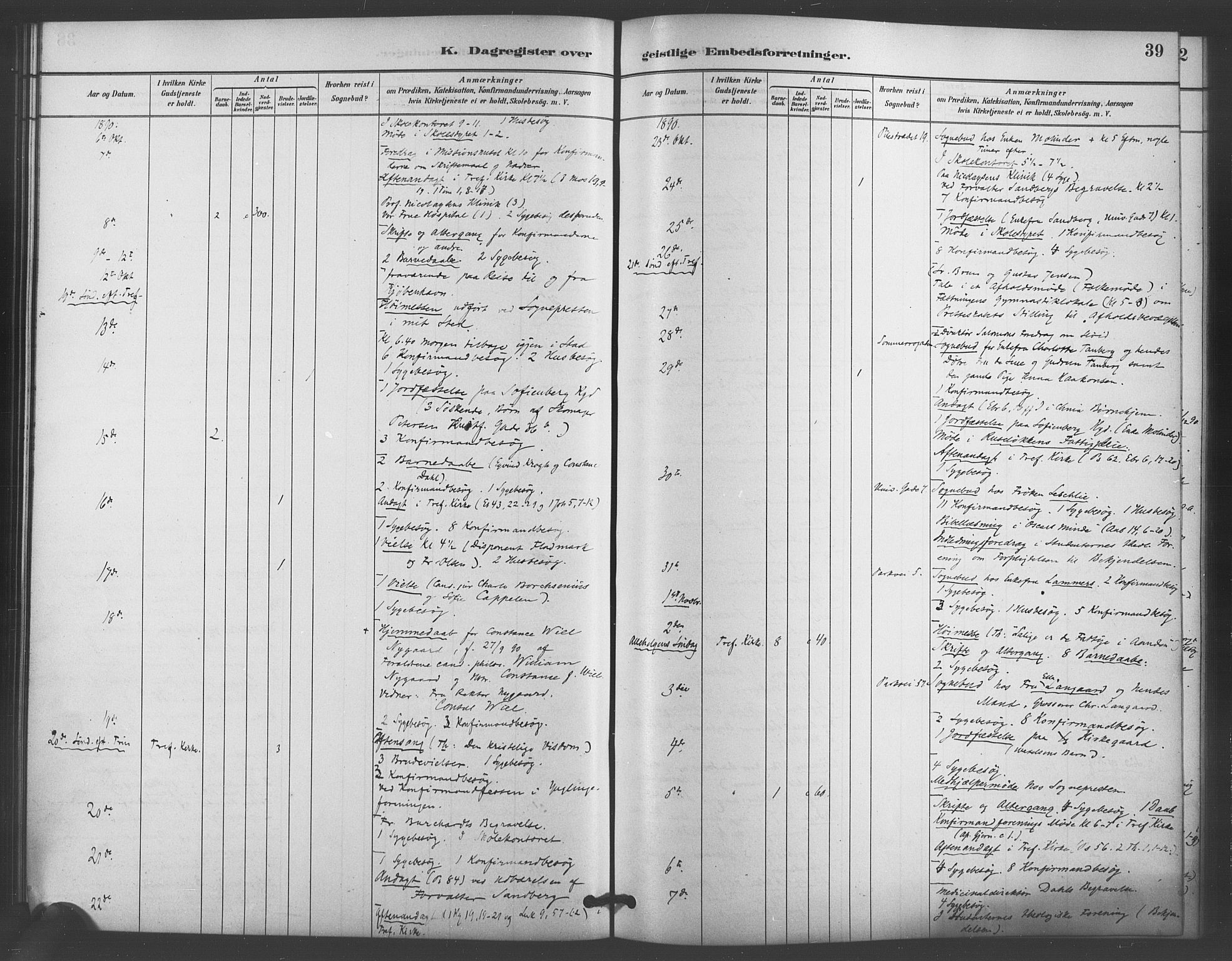 Trefoldighet prestekontor Kirkebøker, AV/SAO-A-10882/I/Ia/L0004: Diary records no. 4, 1882-1901, p. 39