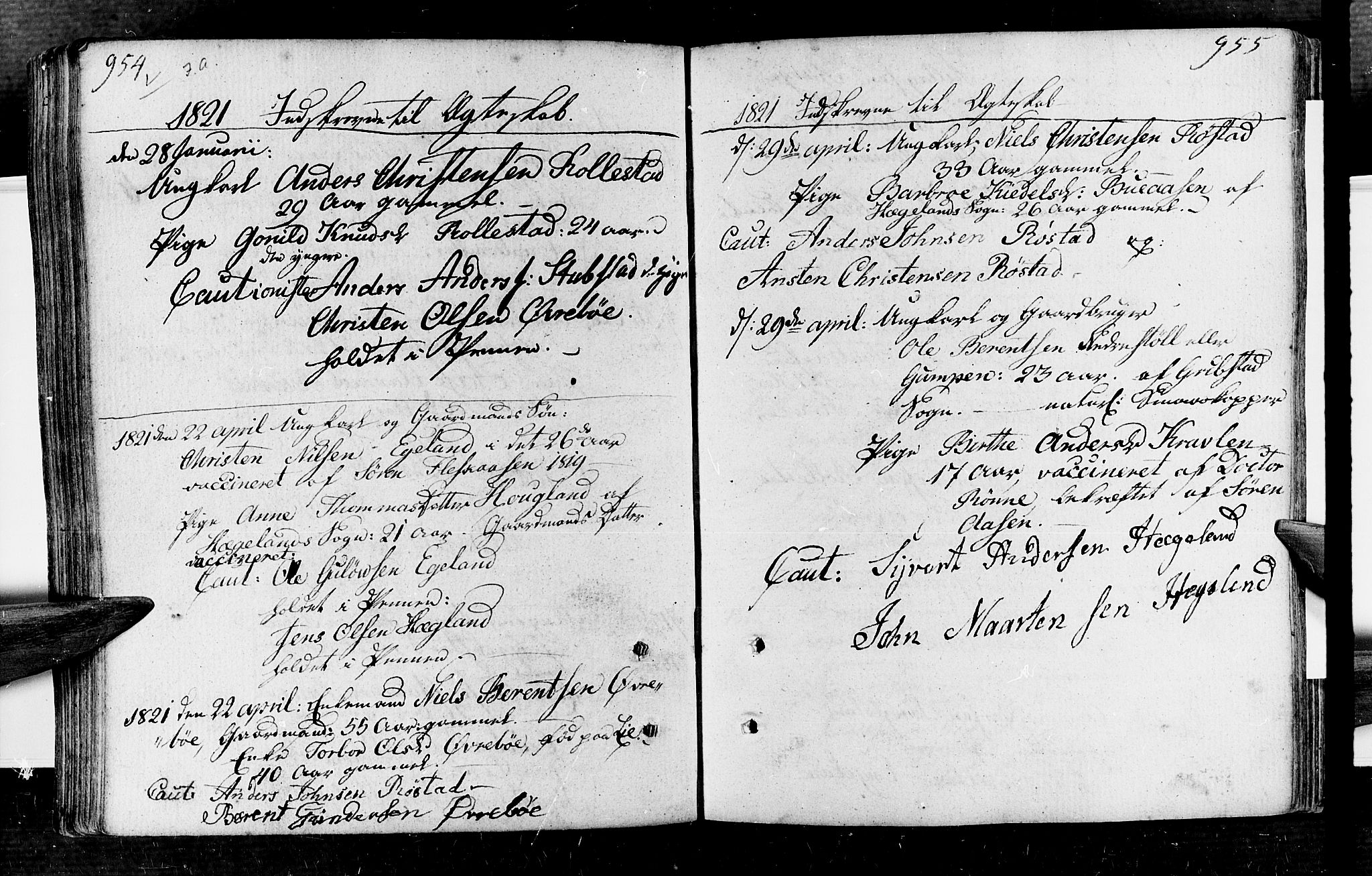 Vennesla sokneprestkontor, AV/SAK-1111-0045/Fa/Fac/L0002: Parish register (official) no. A 2, 1785-1834, p. 954-955